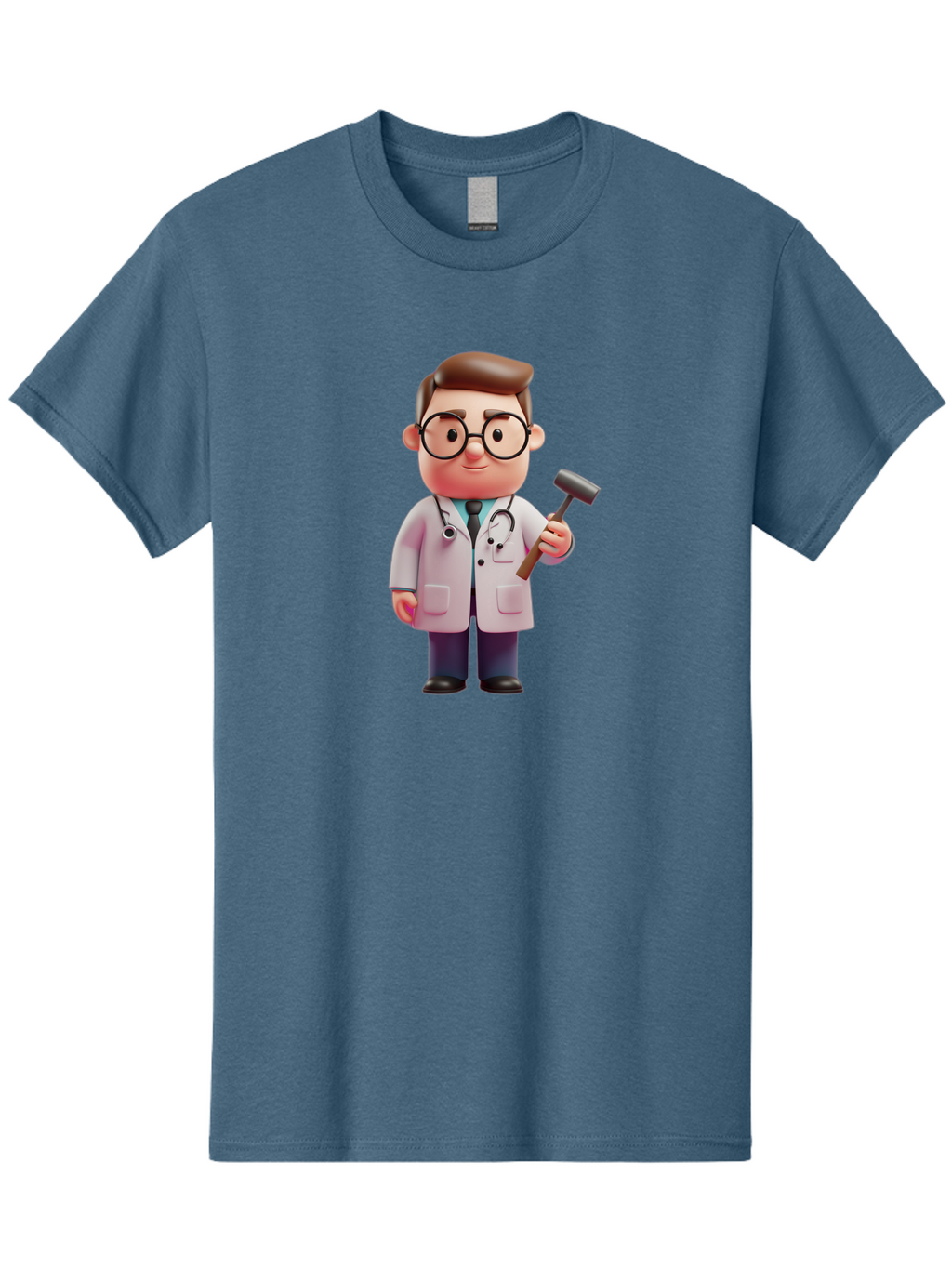 Doctor-With-Reflex-Hammer Men'S Graphic Tee, 100% Cotton, Comfortable Casual Summer Wear, Machine Washable, Cartoon Doctor, Reflex Hammer, Medical Professional, 3D Character, Healthcare, Medical Tools, Stethoscope, Medical Examination Baa490