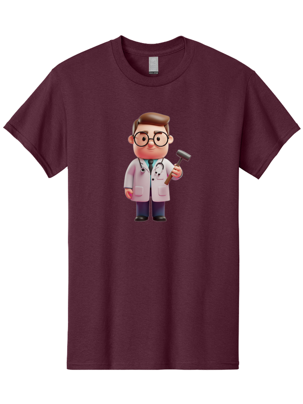 Doctor-With-Reflex-Hammer Men'S Graphic Tee, 100% Cotton, Comfortable Casual Summer Wear, Machine Washable, Cartoon Doctor, Reflex Hammer, Medical Professional, 3D Character, Healthcare, Medical Tools, Stethoscope, Medical Examination Baa490