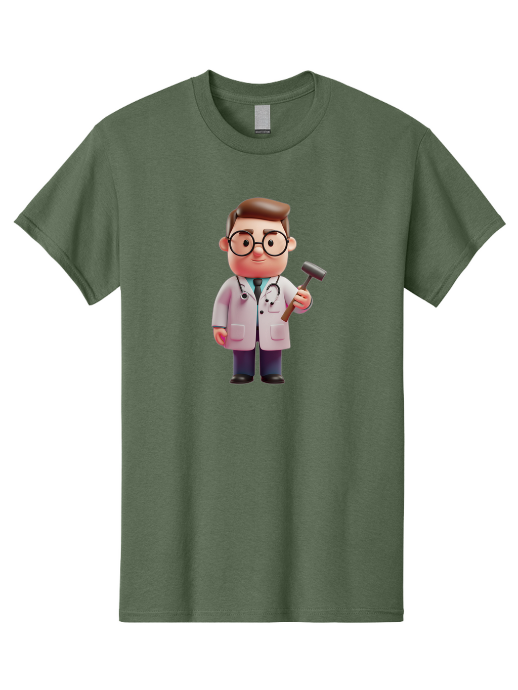 Doctor-With-Reflex-Hammer Men'S Graphic Tee, 100% Cotton, Comfortable Casual Summer Wear, Machine Washable, Cartoon Doctor, Reflex Hammer, Medical Professional, 3D Character, Healthcare, Medical Tools, Stethoscope, Medical Examination Baa490