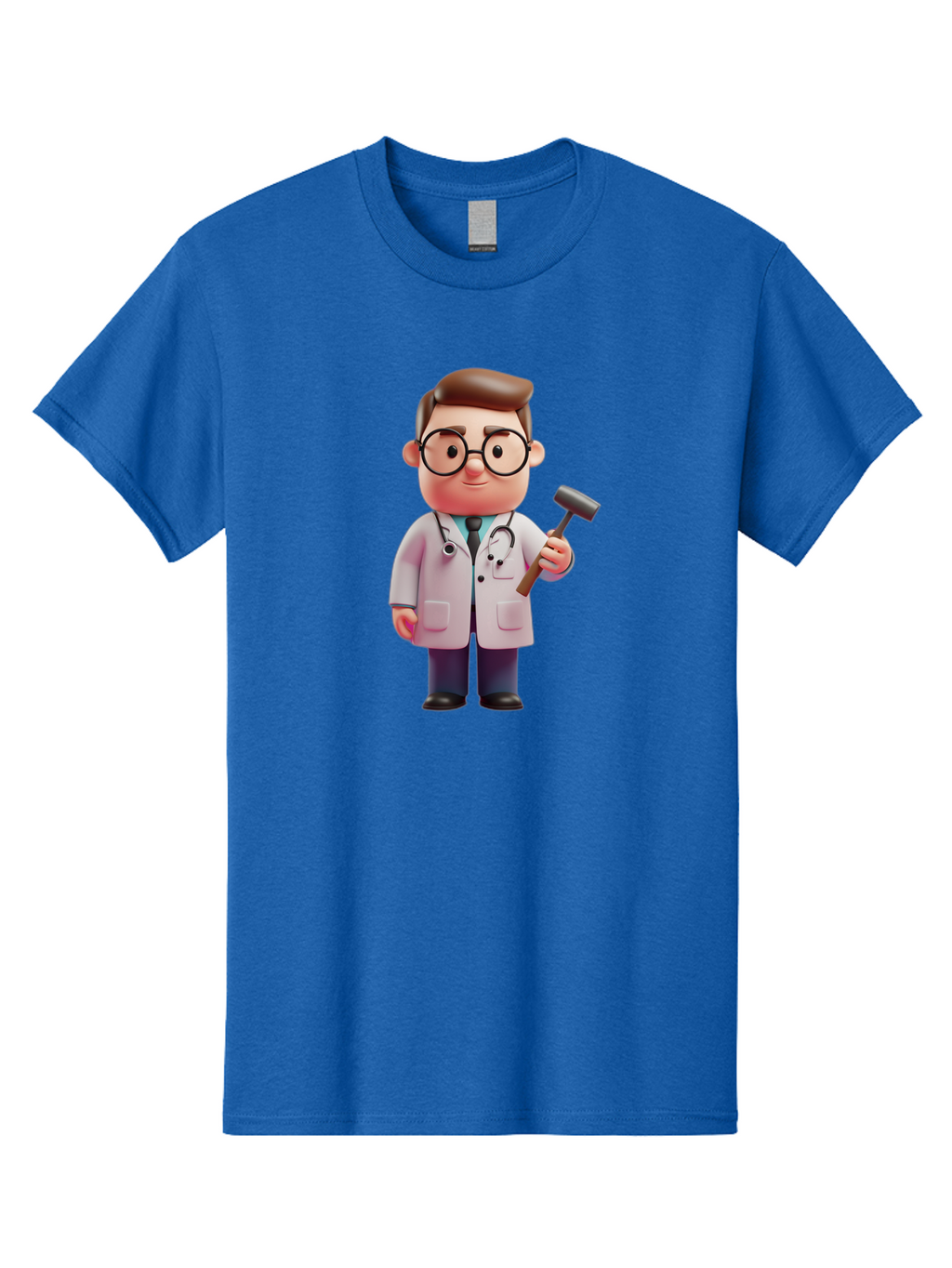 Doctor-With-Reflex-Hammer Men'S Graphic Tee, 100% Cotton, Comfortable Casual Summer Wear, Machine Washable, Cartoon Doctor, Reflex Hammer, Medical Professional, 3D Character, Healthcare, Medical Tools, Stethoscope, Medical Examination Baa490
