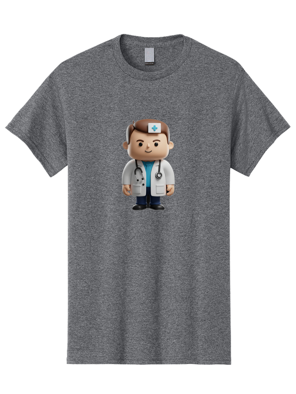 Doctor-With-Stethoscope Men'S Graphic Tee, 100% Cotton, Comfortable Casual Summer Wear, Machine Washable, Cartoon Doctor, Medical Professional, White Lab Coat, Stethoscope, Blue Cross, Healthcare Worker, Friendly Physician, Medical Symbol Baa491