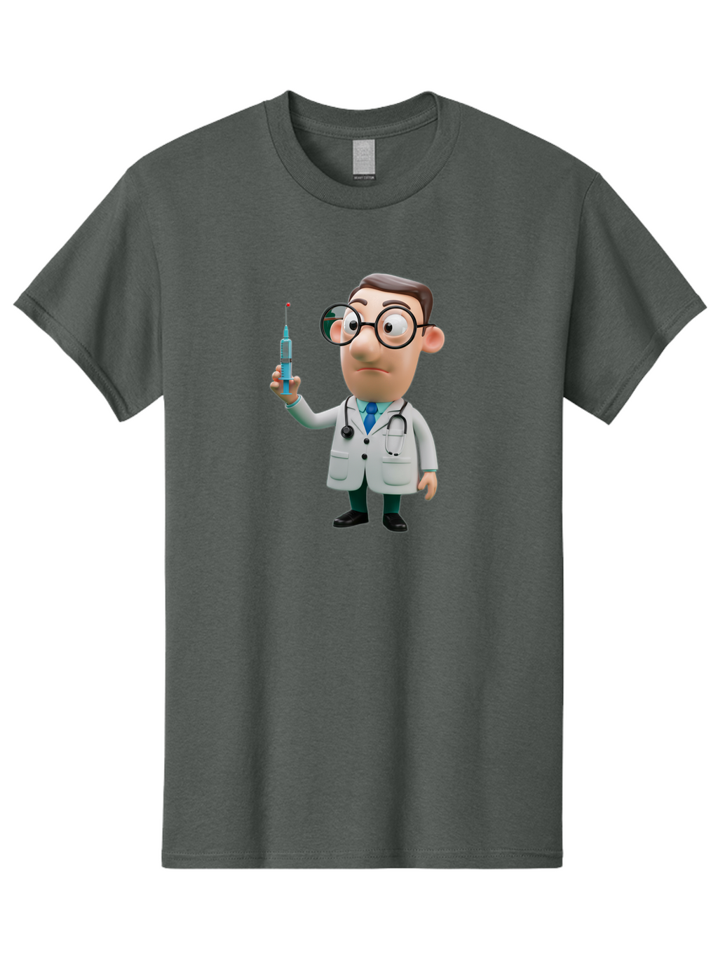 Doctor-With-Syringe Men'S Graphic Tee, 100% Cotton, Comfortable Casual Summer Wear, Machine Washable, Cartoon Doctor, Medical Professional, Syringe Injection, Healthcare Worker, Vaccination, Medicine, Doctor Character, Medical Illustration, Baa492