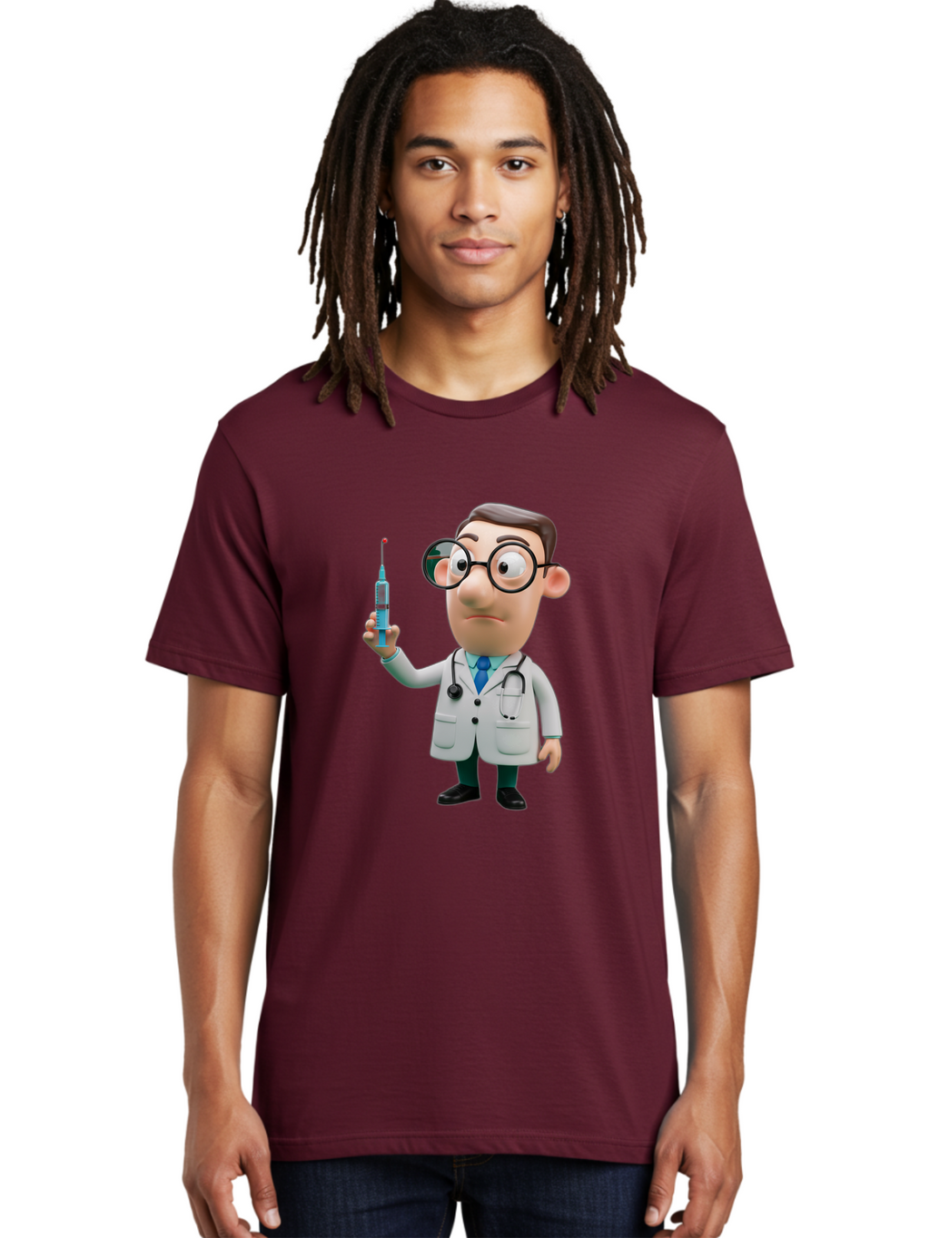 Doctor-With-Syringe Men'S Graphic Tee, 100% Cotton, Comfortable Casual Summer Wear, Machine Washable, Cartoon Doctor, Medical Professional, Syringe Injection, Healthcare Worker, Vaccination, Medicine, Doctor Character, Medical Illustration, Baa492