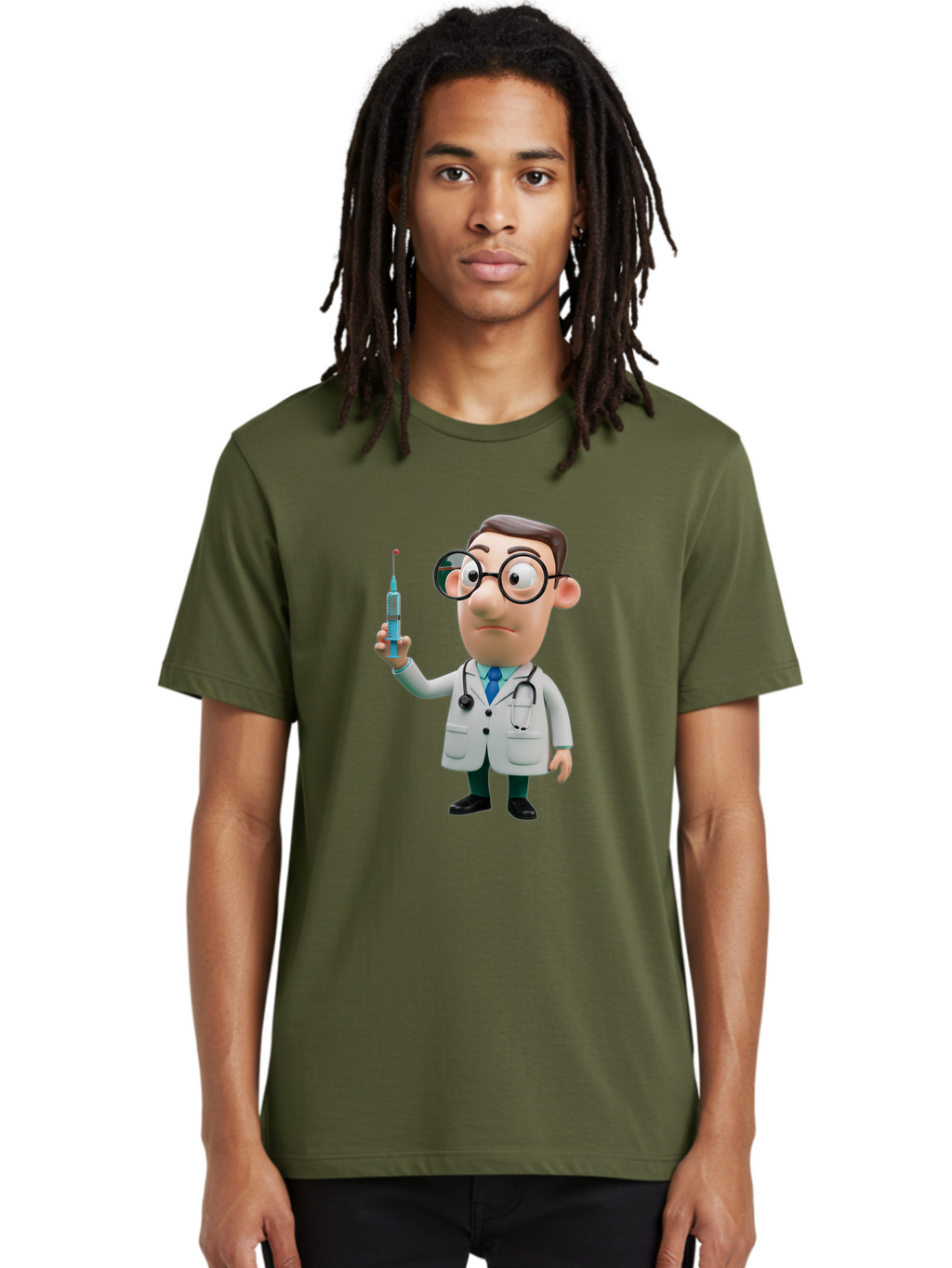 Doctor-With-Syringe Men'S Graphic Tee, 100% Cotton, Comfortable Casual Summer Wear, Machine Washable, Cartoon Doctor, Medical Professional, Syringe Injection, Healthcare Worker, Vaccination, Medicine, Doctor Character, Medical Illustration, Baa492