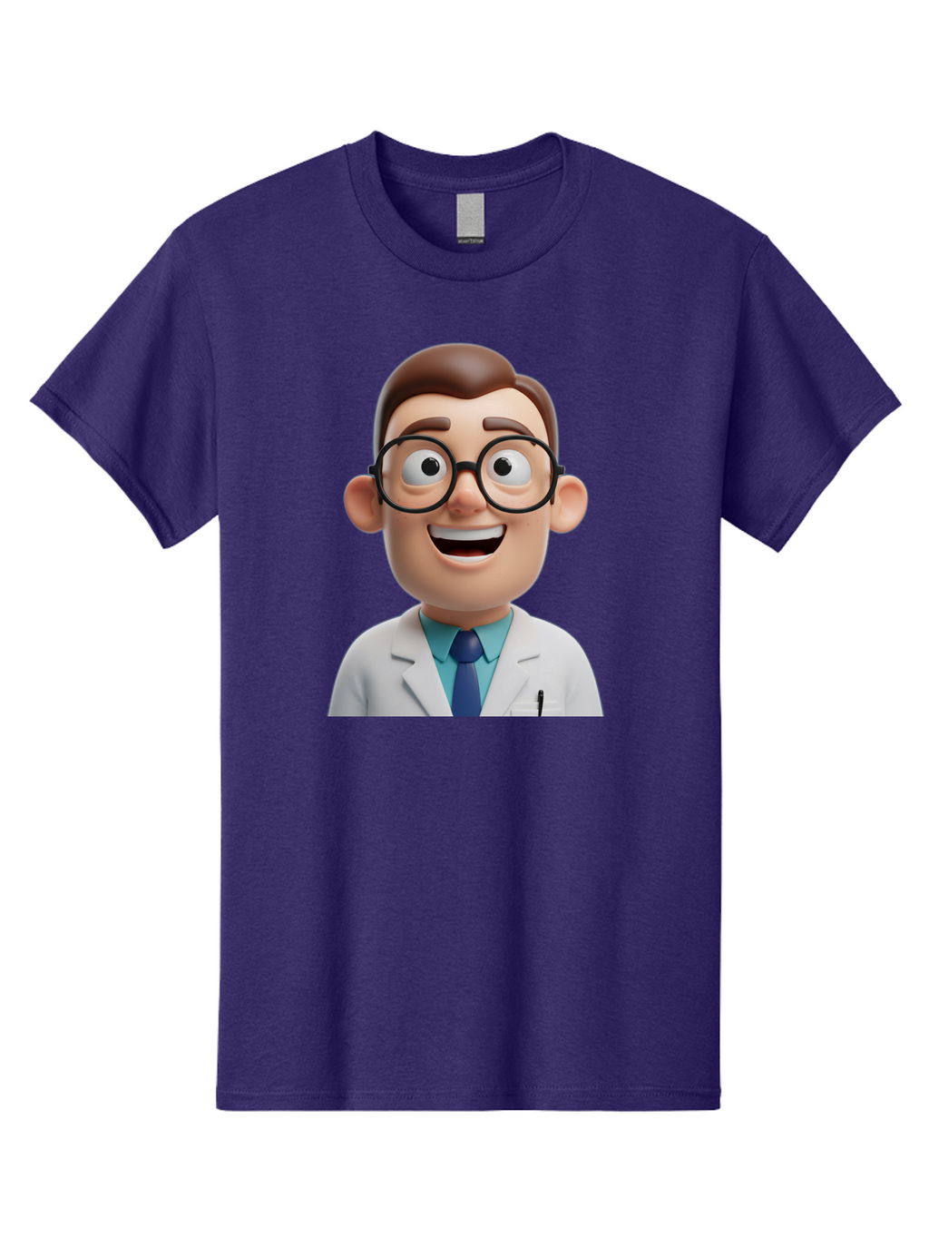 Doctor Men'S Graphic Tee, 100% Cotton, Comfortable Casual Summer Wear, Machine Washable, Smiling Doctor, Cartoon Character, 3D Illustration, Glasses, White Lab Coat, Blue Shirt, Striped Tie, Friendly Demeanor, Professional Attire, Baa493