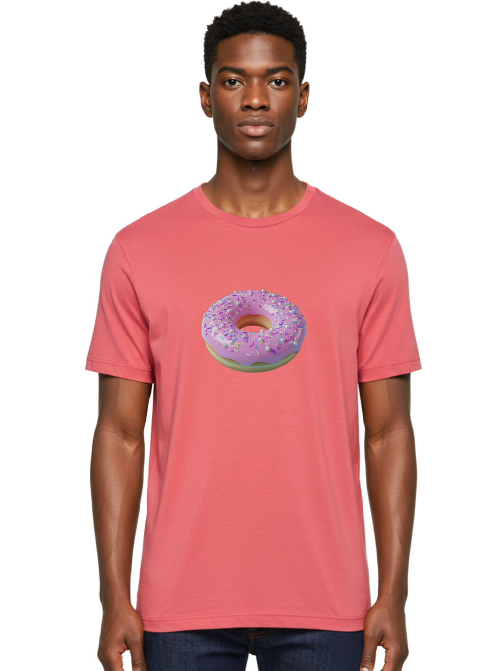 Donut-1 Men'S Graphic Tee, 100% Cotton, Comfortable Casual Summer Wear, Machine Washable, Pink Donut With Sprinkles, Sweet Treats, Colorful Dessert, Tasty Pastry, Baked Goods, Donut With Frosting, Sprinkle Toppings, Purple Frosting Baa495