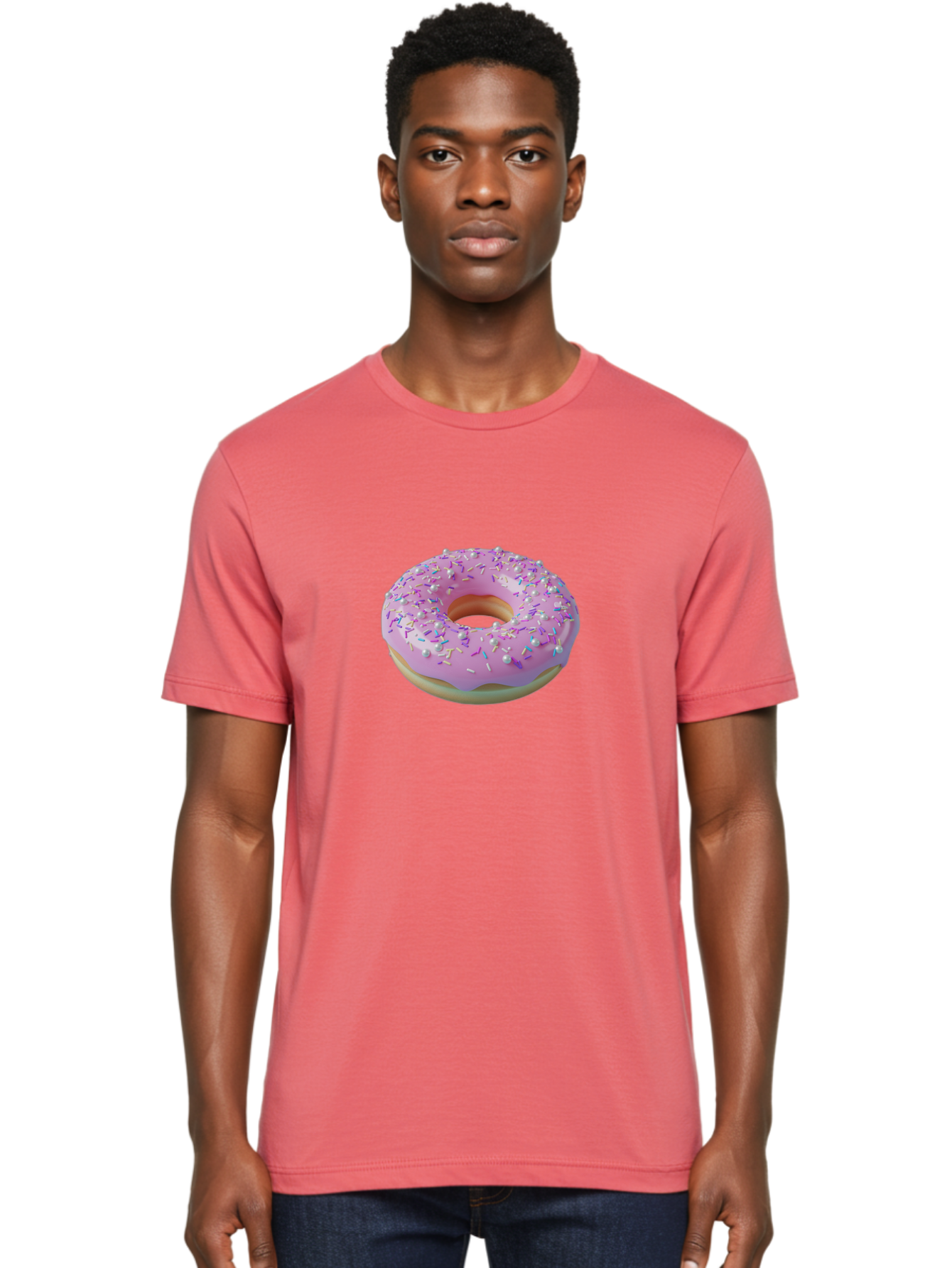 Donut-1 Men'S Graphic Tee, 100% Cotton, Comfortable Casual Summer Wear, Machine Washable, Pink Donut With Sprinkles, Sweet Treats, Colorful Dessert, Tasty Pastry, Baked Goods, Donut With Frosting, Sprinkle Toppings, Purple Frosting Baa495