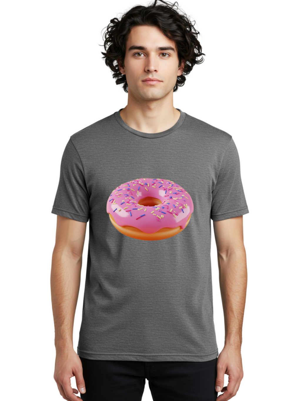 Donut-2 Men'S Graphic Tee, 100% Cotton, Comfortable Casual Summer Wear, Machine Washable, Pink Frosted Donut, Donut With Sprinkles, Colorful Sprinkles, Sweet Treat, Baked Goods, Dessert, Tasty Pastry, Colorful Dessert Baa496