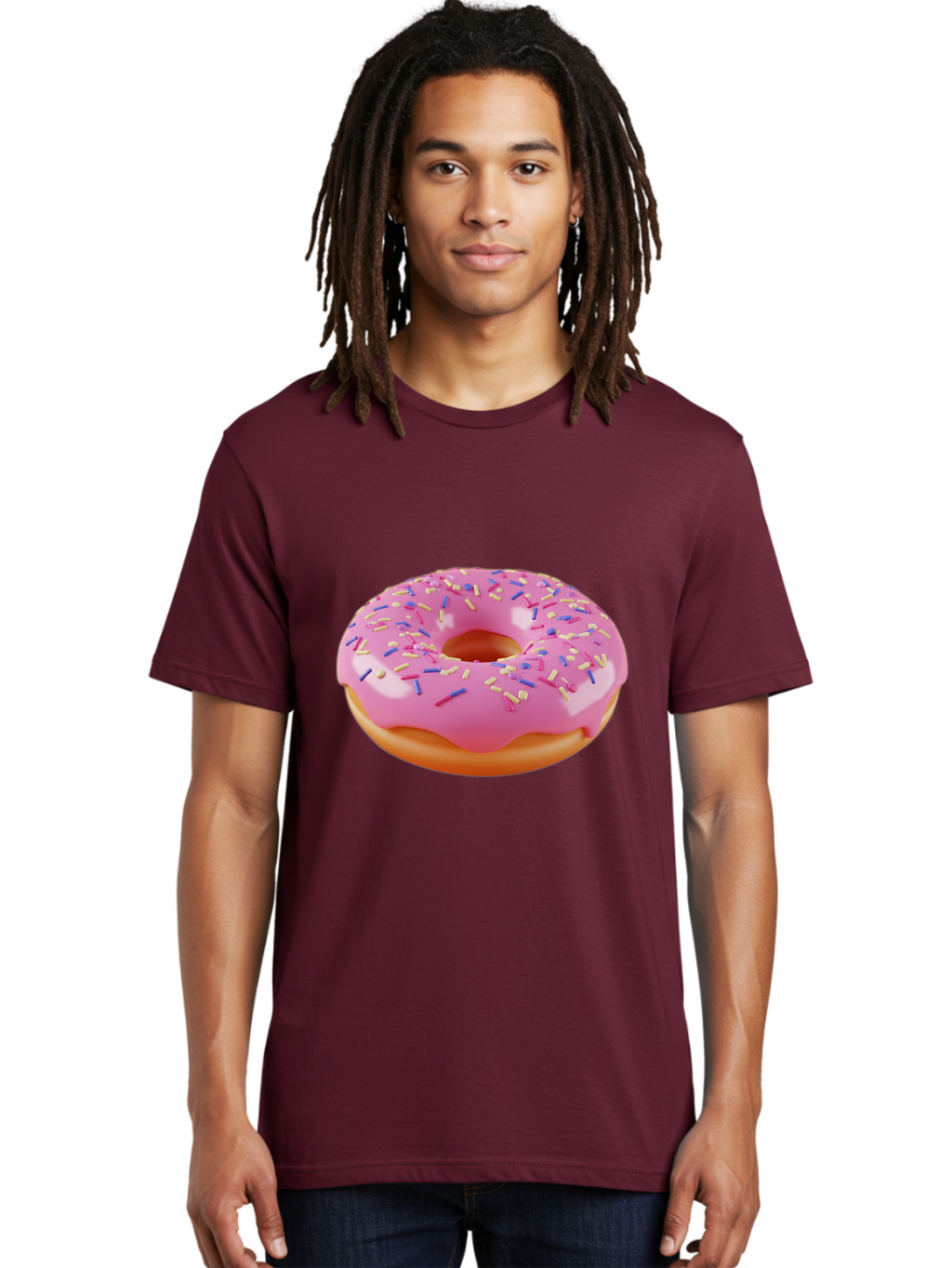 Donut-2 Men'S Graphic Tee, 100% Cotton, Comfortable Casual Summer Wear, Machine Washable, Pink Frosted Donut, Donut With Sprinkles, Colorful Sprinkles, Sweet Treat, Baked Goods, Dessert, Tasty Pastry, Colorful Dessert Baa496