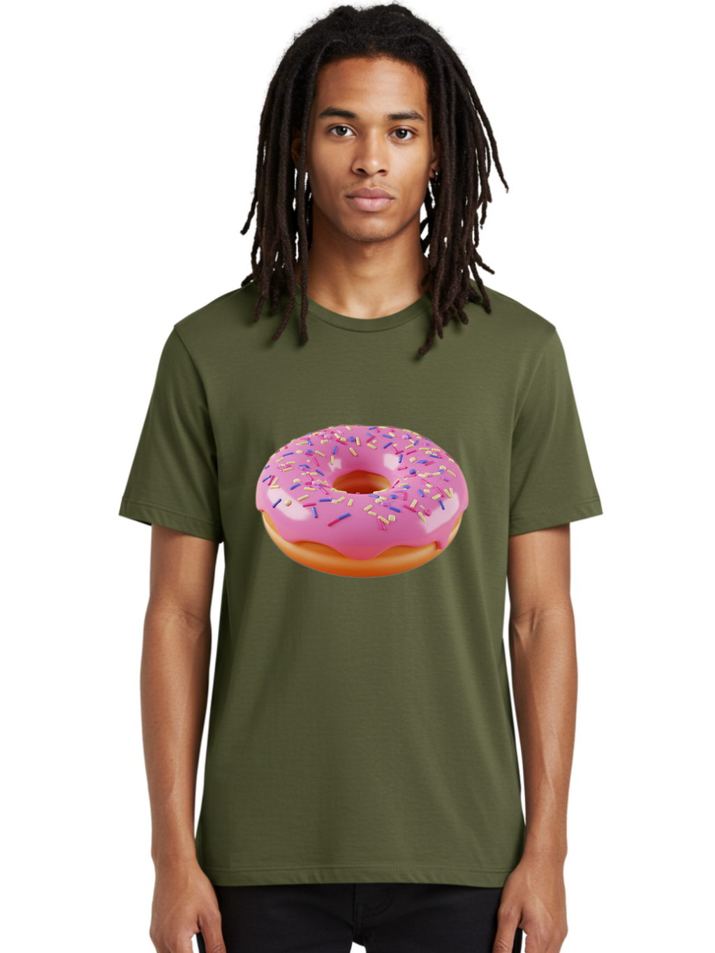 Donut-2 Men'S Graphic Tee, 100% Cotton, Comfortable Casual Summer Wear, Machine Washable, Pink Frosted Donut, Donut With Sprinkles, Colorful Sprinkles, Sweet Treat, Baked Goods, Dessert, Tasty Pastry, Colorful Dessert Baa496