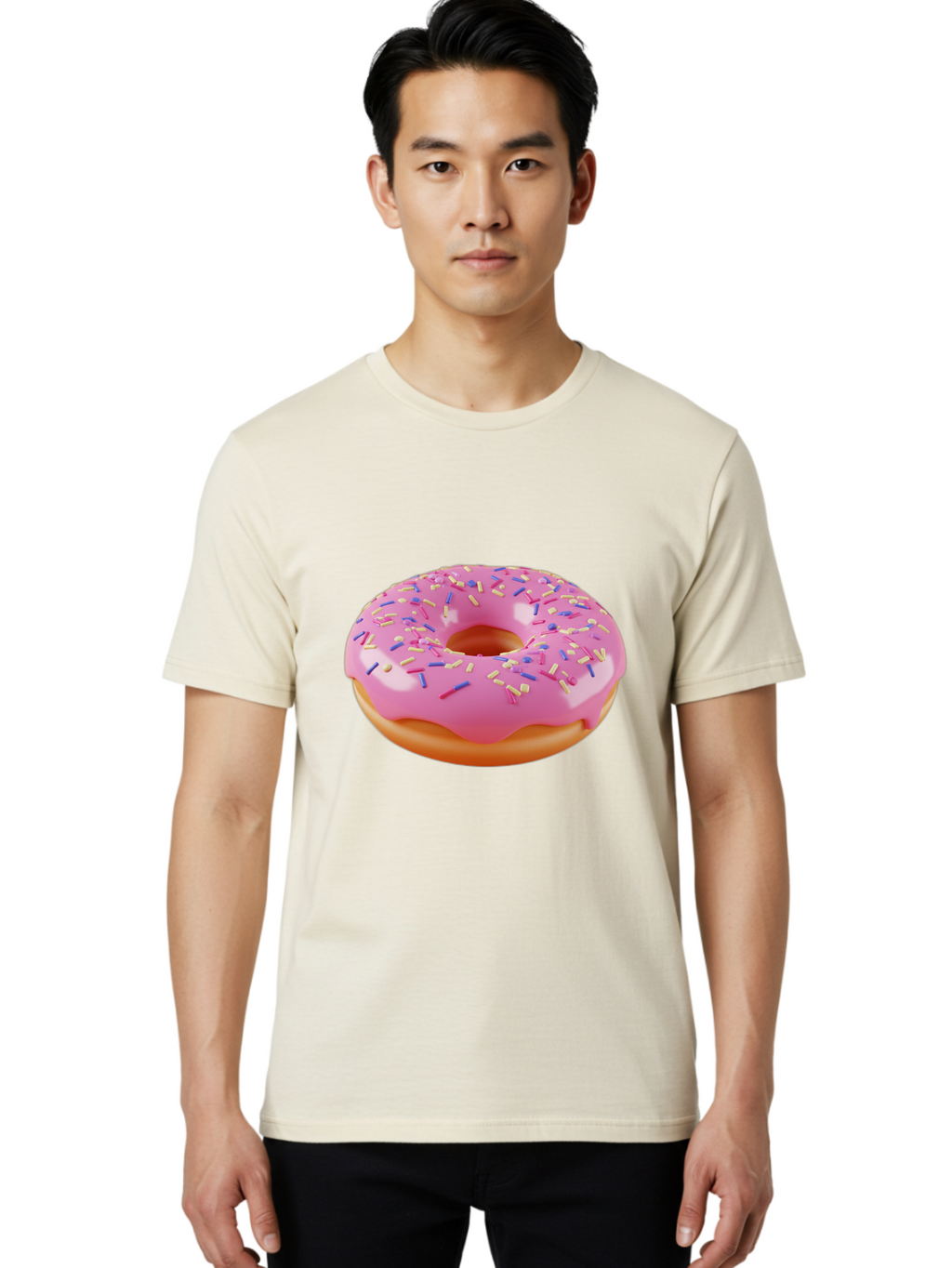 Donut-2 Men'S Graphic Tee, 100% Cotton, Comfortable Casual Summer Wear, Machine Washable, Pink Frosted Donut, Donut With Sprinkles, Colorful Sprinkles, Sweet Treat, Baked Goods, Dessert, Tasty Pastry, Colorful Dessert Baa496