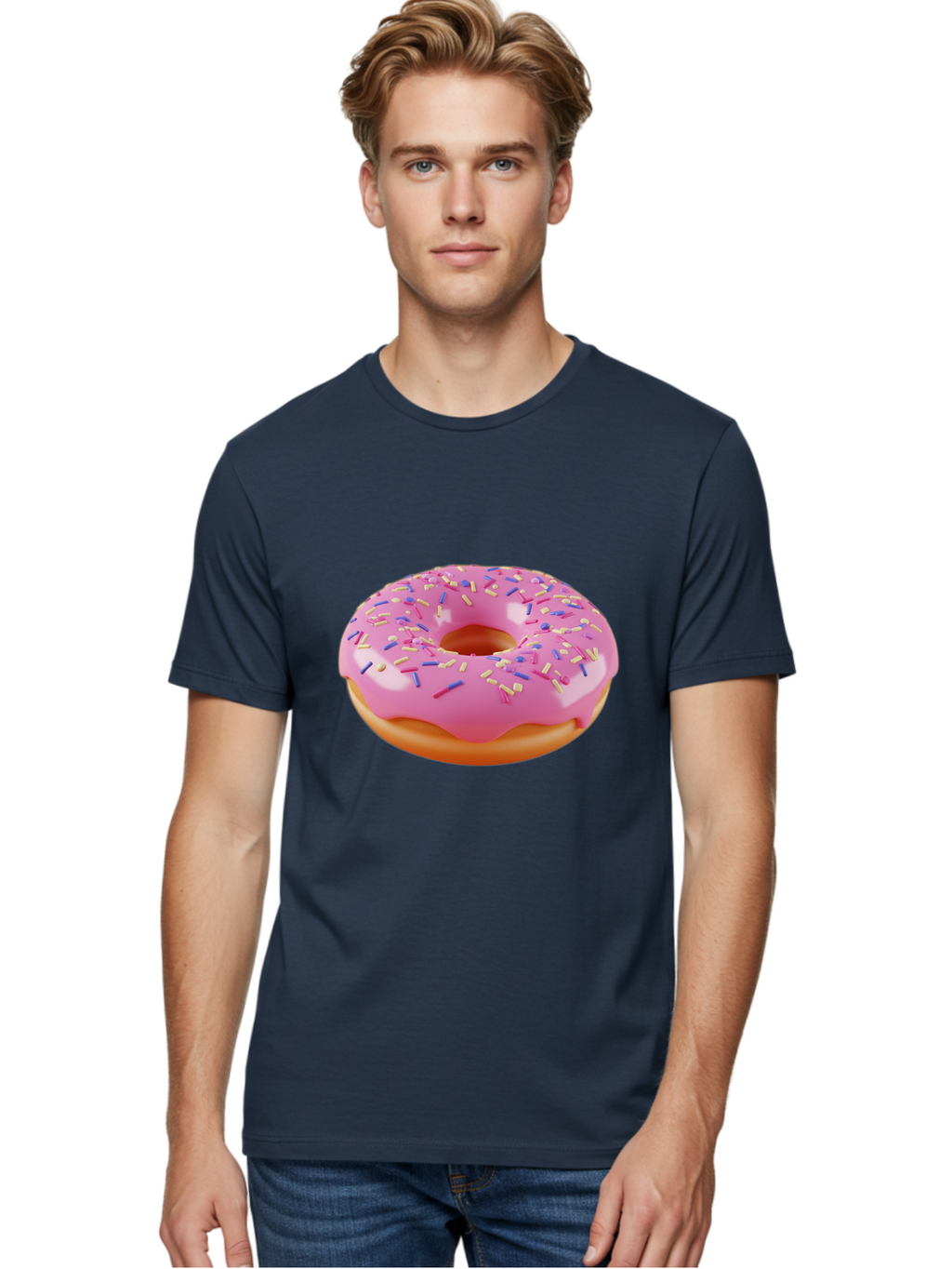 Donut-2 Men'S Graphic Tee, 100% Cotton, Comfortable Casual Summer Wear, Machine Washable, Pink Frosted Donut, Donut With Sprinkles, Colorful Sprinkles, Sweet Treat, Baked Goods, Dessert, Tasty Pastry, Colorful Dessert Baa496