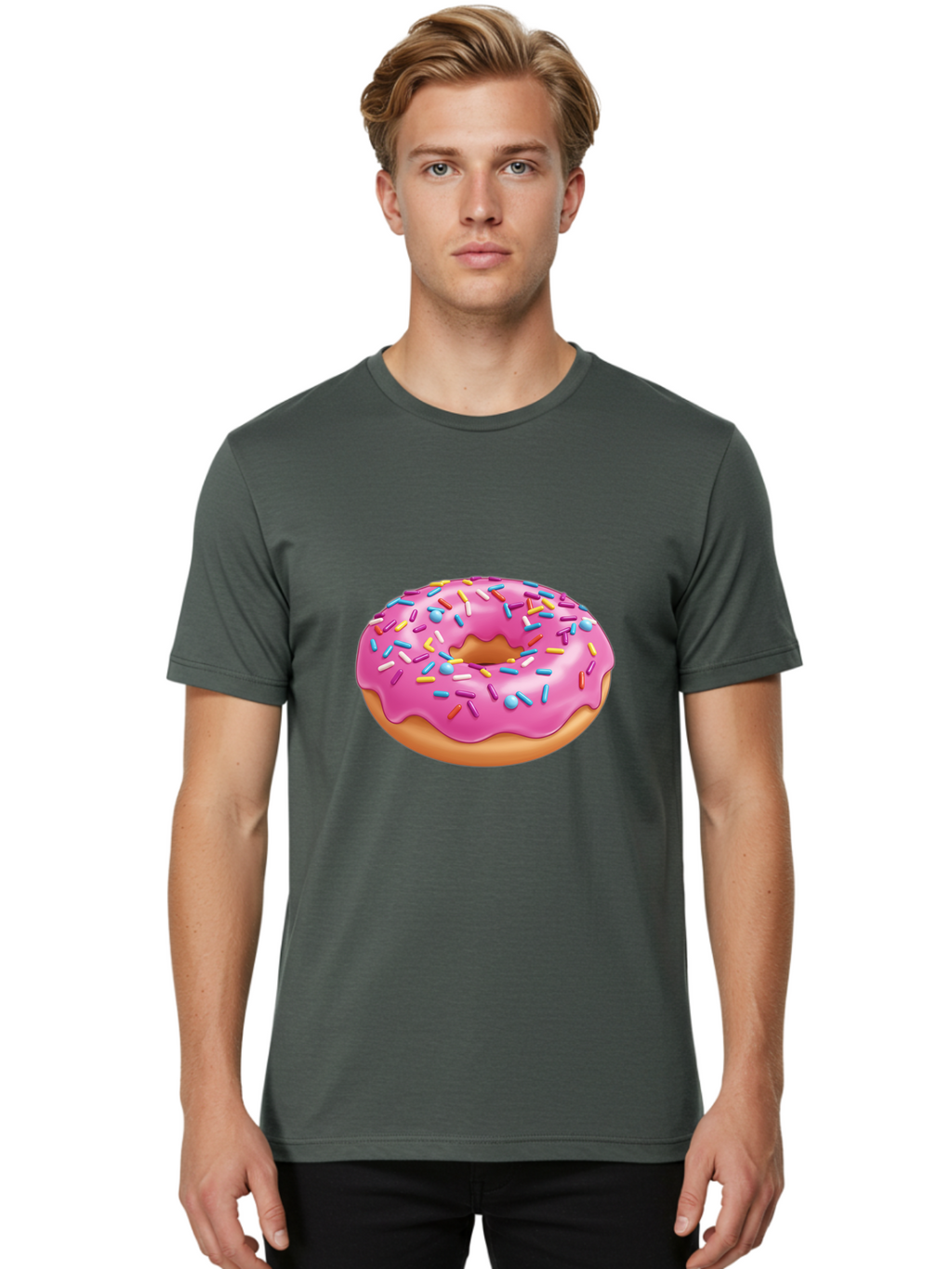 Donut-3 Men'S Graphic Tee, 100% Cotton, Comfortable Casual Summer Wear, Machine Washable, Pink Frosted Donut, Colorful Sprinkles, Sweet Treats, Baked Goods, Tasty Desserts, Donut With Sprinkles, Glazed Donut Baa497
