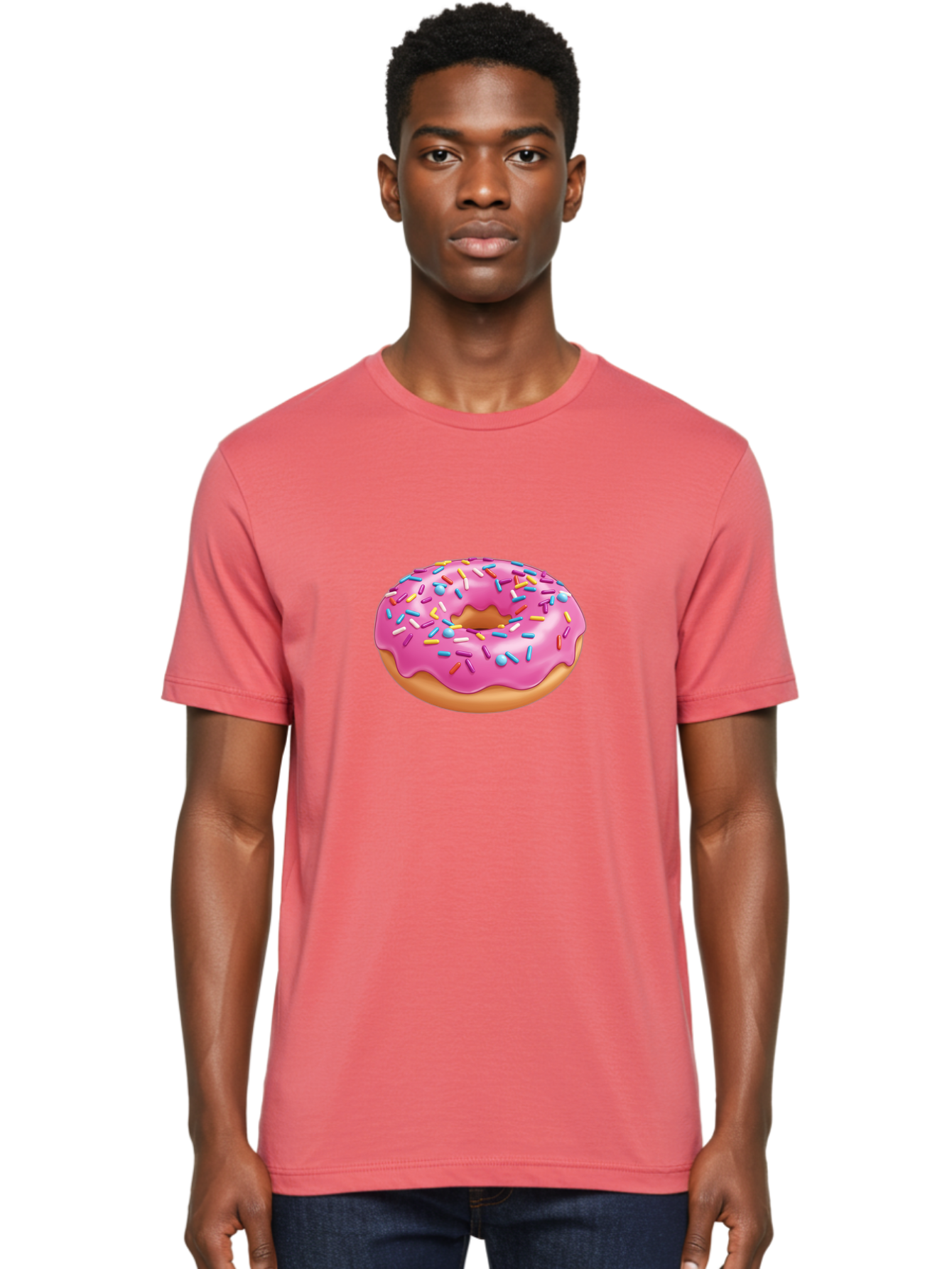 Donut-3 Men'S Graphic Tee, 100% Cotton, Comfortable Casual Summer Wear, Machine Washable, Pink Frosted Donut, Colorful Sprinkles, Sweet Treats, Baked Goods, Tasty Desserts, Donut With Sprinkles, Glazed Donut Baa497