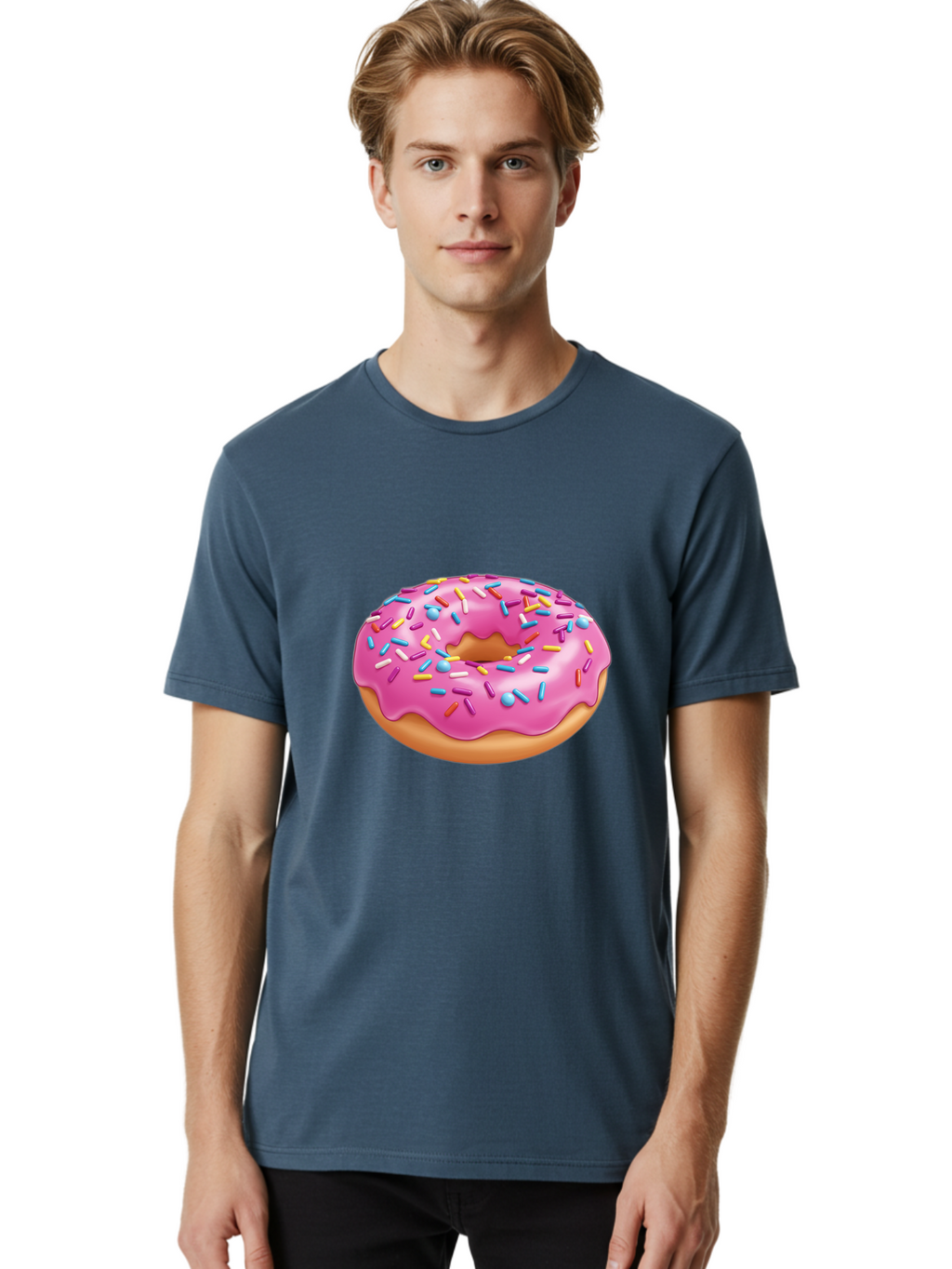 Donut-3 Men'S Graphic Tee, 100% Cotton, Comfortable Casual Summer Wear, Machine Washable, Pink Frosted Donut, Colorful Sprinkles, Sweet Treats, Baked Goods, Tasty Desserts, Donut With Sprinkles, Glazed Donut Baa497