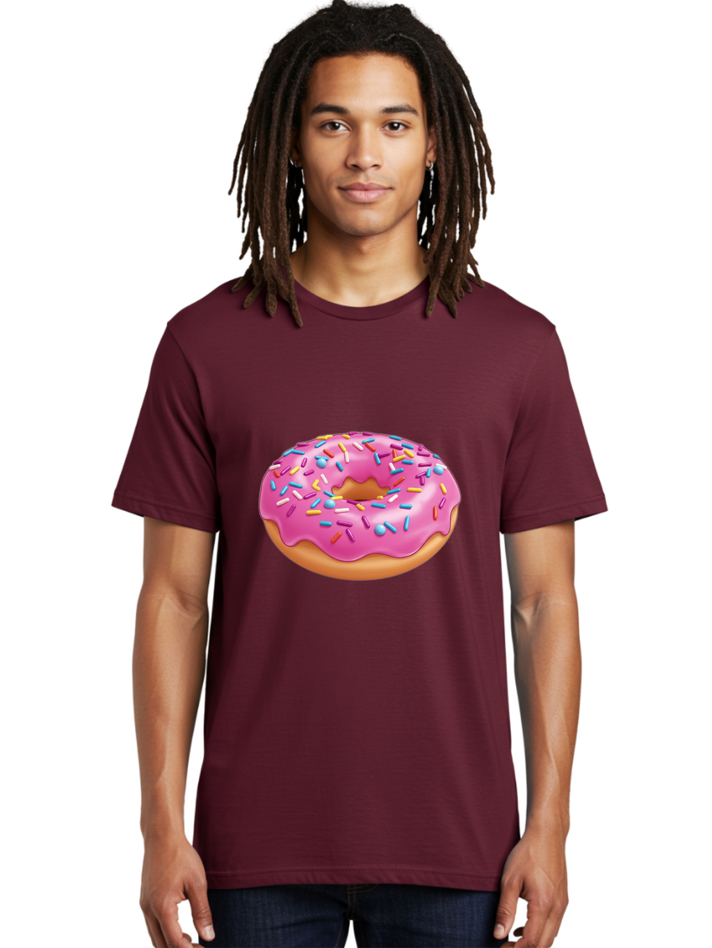 Donut-3 Men'S Graphic Tee, 100% Cotton, Comfortable Casual Summer Wear, Machine Washable, Pink Frosted Donut, Colorful Sprinkles, Sweet Treats, Baked Goods, Tasty Desserts, Donut With Sprinkles, Glazed Donut Baa497
