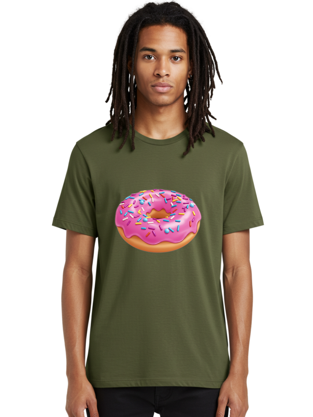 Donut-3 Men'S Graphic Tee, 100% Cotton, Comfortable Casual Summer Wear, Machine Washable, Pink Frosted Donut, Colorful Sprinkles, Sweet Treats, Baked Goods, Tasty Desserts, Donut With Sprinkles, Glazed Donut Baa497