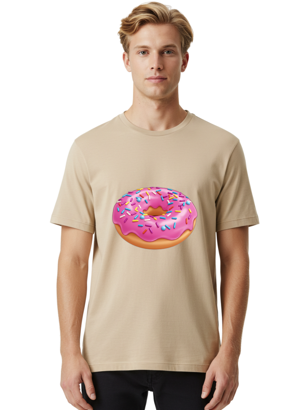 Donut-3 Men'S Graphic Tee, 100% Cotton, Comfortable Casual Summer Wear, Machine Washable, Pink Frosted Donut, Colorful Sprinkles, Sweet Treats, Baked Goods, Tasty Desserts, Donut With Sprinkles, Glazed Donut Baa497