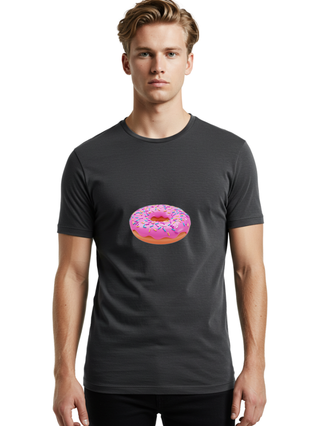 Donut-4 Men'S Graphic Tee, 100% Cotton, Comfortable Casual Summer Wear, Machine Washable, Pink Frosted Donut, Donut With Sprinkles, Sweet Treat, Colorful Dessert, Sugary Snack, Baked Goods, Tasty Pastry, Donut Illustration Baa498