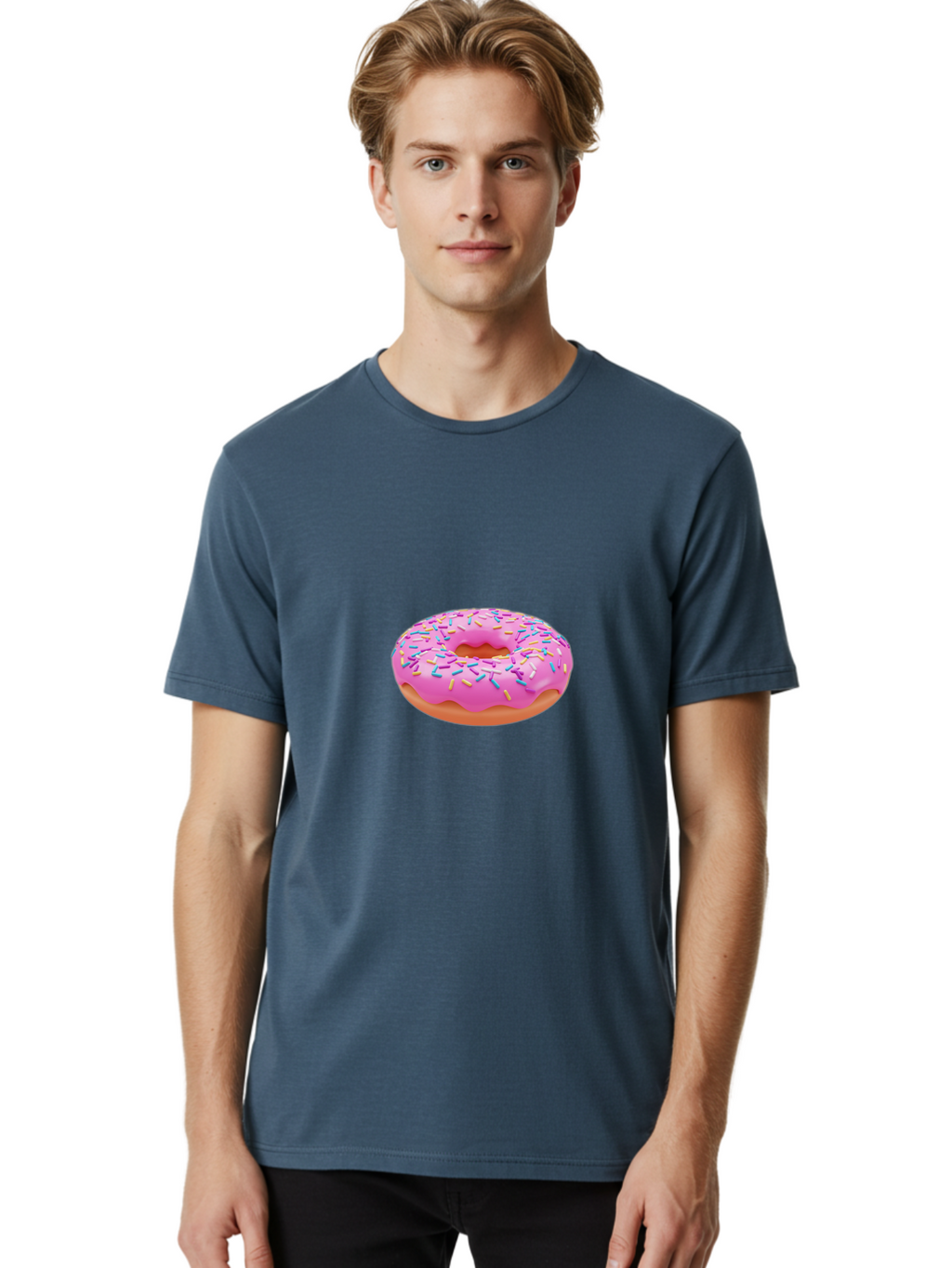 Donut-4 Men'S Graphic Tee, 100% Cotton, Comfortable Casual Summer Wear, Machine Washable, Pink Frosted Donut, Donut With Sprinkles, Sweet Treat, Colorful Dessert, Sugary Snack, Baked Goods, Tasty Pastry, Donut Illustration Baa498