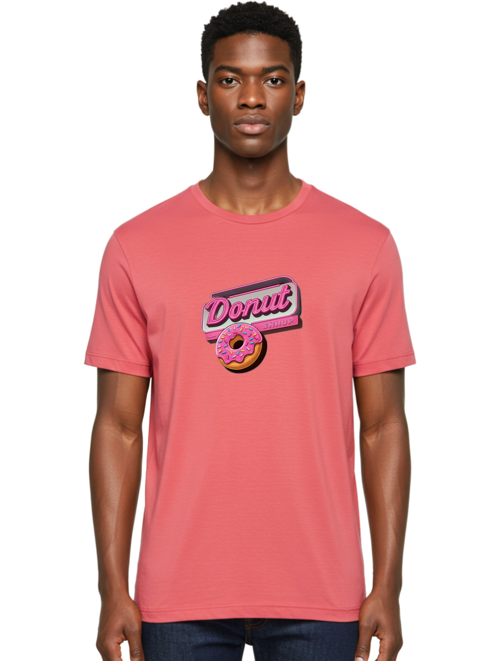 Donut-5 Men'S Graphic Tee, 100% Cotton, Comfortable Casual Summer Wear, Machine Washable, Donut With Pink Glaze And Sprinkles, Donut Shop Sign, Sweet Treats, Bakery, Dessert, Colorful, Pastel, Tasty, Donut Lover, Treat Yourself Baa499