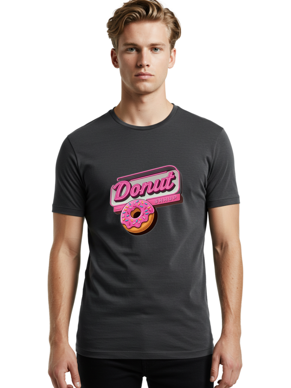Donut-5 Men'S Graphic Tee, 100% Cotton, Comfortable Casual Summer Wear, Machine Washable, Donut With Pink Glaze And Sprinkles, Donut Shop Sign, Sweet Treats, Bakery, Dessert, Colorful, Pastel, Tasty, Donut Lover, Treat Yourself Baa499