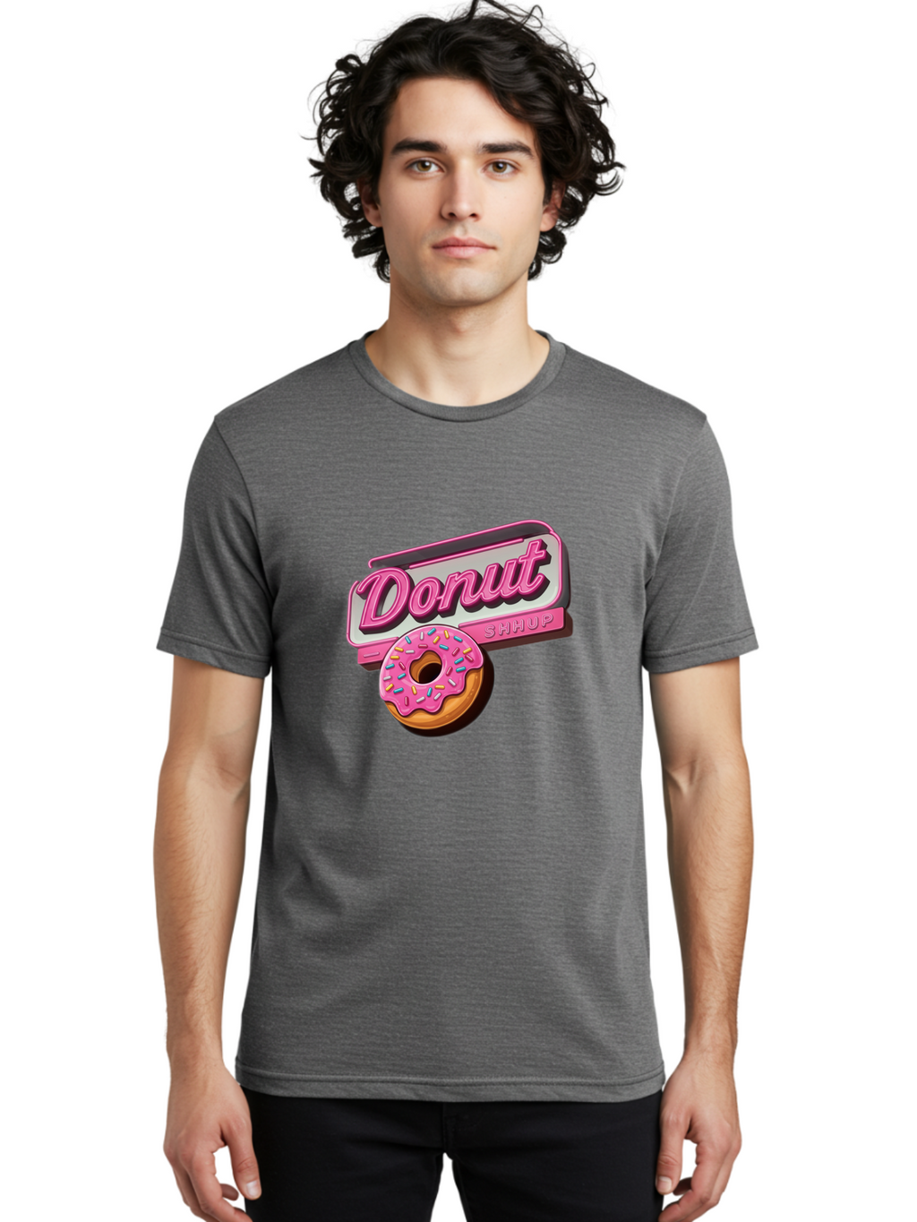 Donut-5 Men'S Graphic Tee, 100% Cotton, Comfortable Casual Summer Wear, Machine Washable, Donut With Pink Glaze And Sprinkles, Donut Shop Sign, Sweet Treats, Bakery, Dessert, Colorful, Pastel, Tasty, Donut Lover, Treat Yourself Baa499