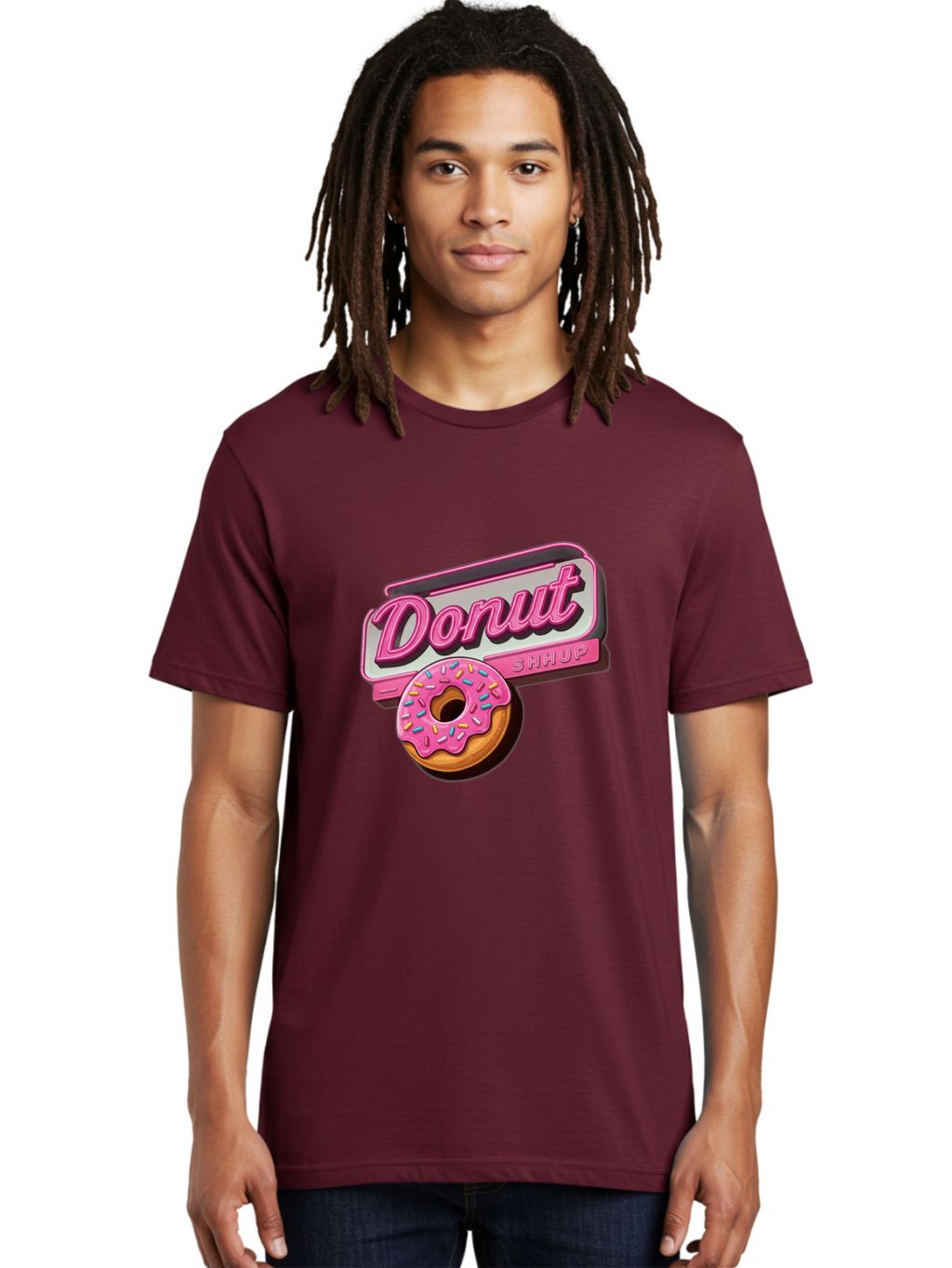 Donut-5 Men'S Graphic Tee, 100% Cotton, Comfortable Casual Summer Wear, Machine Washable, Donut With Pink Glaze And Sprinkles, Donut Shop Sign, Sweet Treats, Bakery, Dessert, Colorful, Pastel, Tasty, Donut Lover, Treat Yourself Baa499