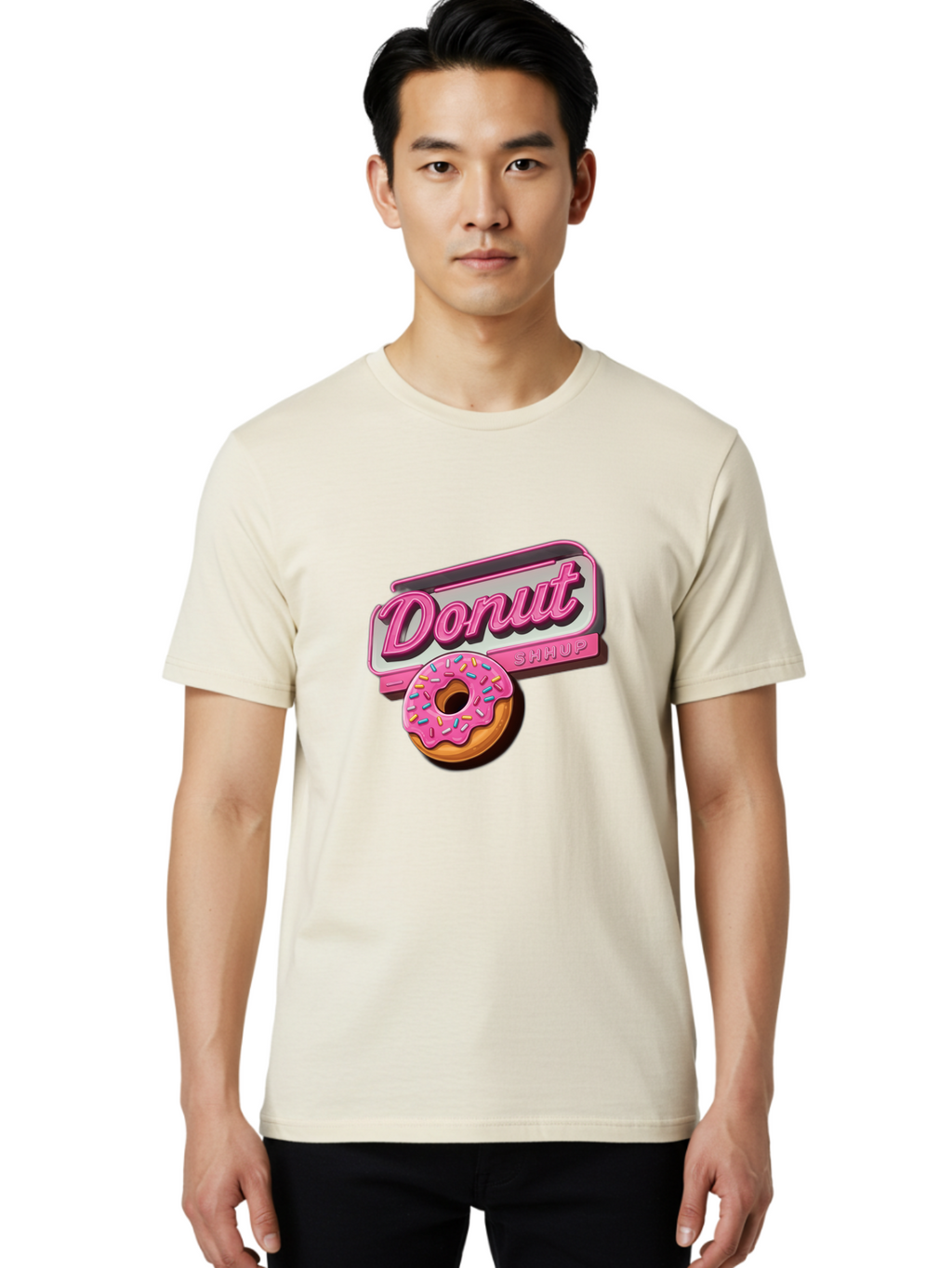 Donut-5 Men'S Graphic Tee, 100% Cotton, Comfortable Casual Summer Wear, Machine Washable, Donut With Pink Glaze And Sprinkles, Donut Shop Sign, Sweet Treats, Bakery, Dessert, Colorful, Pastel, Tasty, Donut Lover, Treat Yourself Baa499