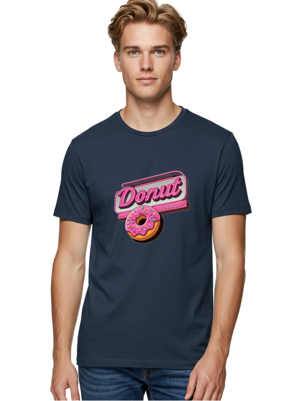 Donut-5 Men'S Graphic Tee, 100% Cotton, Comfortable Casual Summer Wear, Machine Washable, Donut With Pink Glaze And Sprinkles, Donut Shop Sign, Sweet Treats, Bakery, Dessert, Colorful, Pastel, Tasty, Donut Lover, Treat Yourself Baa499