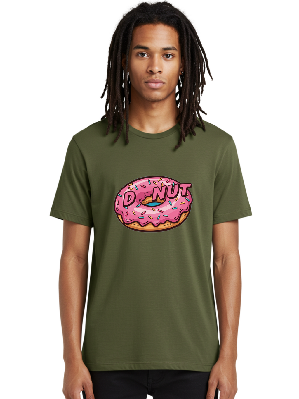 Donut-6 Men'S Graphic Tee, 100% Cotton, Comfortable Casual Summer Wear, Machine Washable, Pink Frosted Donut, Colorful Sprinkles, Sweet Treat, Baked Goods, Donut Shop, Tasty Dessert, Cartoon Style, Glazed Donut, Sprinkle Donut Baa500