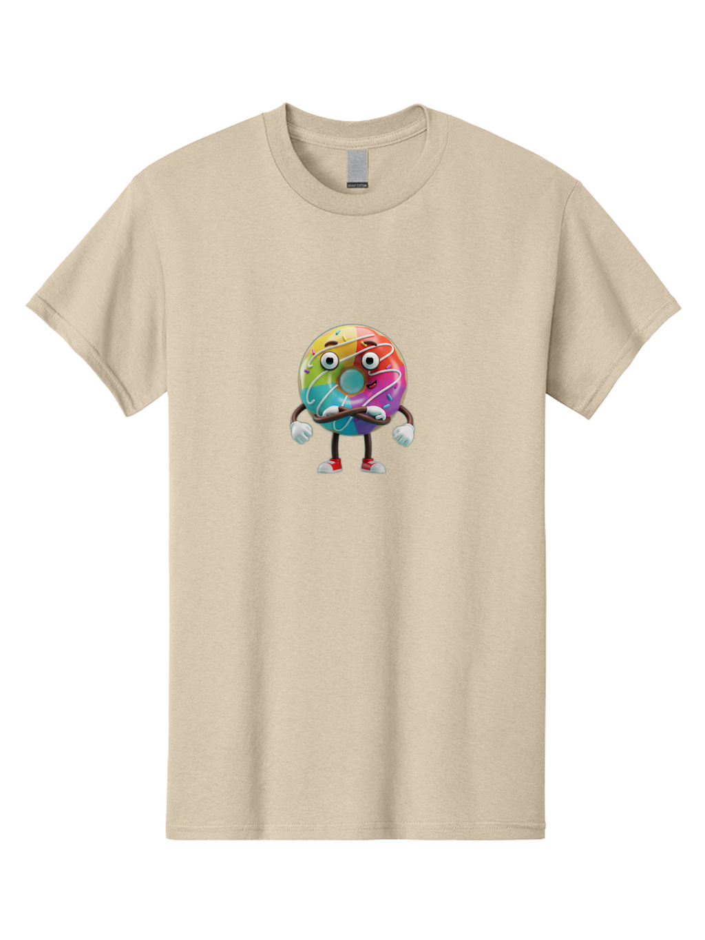 Donut-Character-1 Men'S Graphic Tee, 100% Cotton, Comfortable Casual Summer Wear, Machine Washable, Colorful Donut, Sprinkles, Iced Donut, Cartoon Character, Quirky Expression, Playful Donut, Sweet Treat, Donut Character, Fun Design Baa501