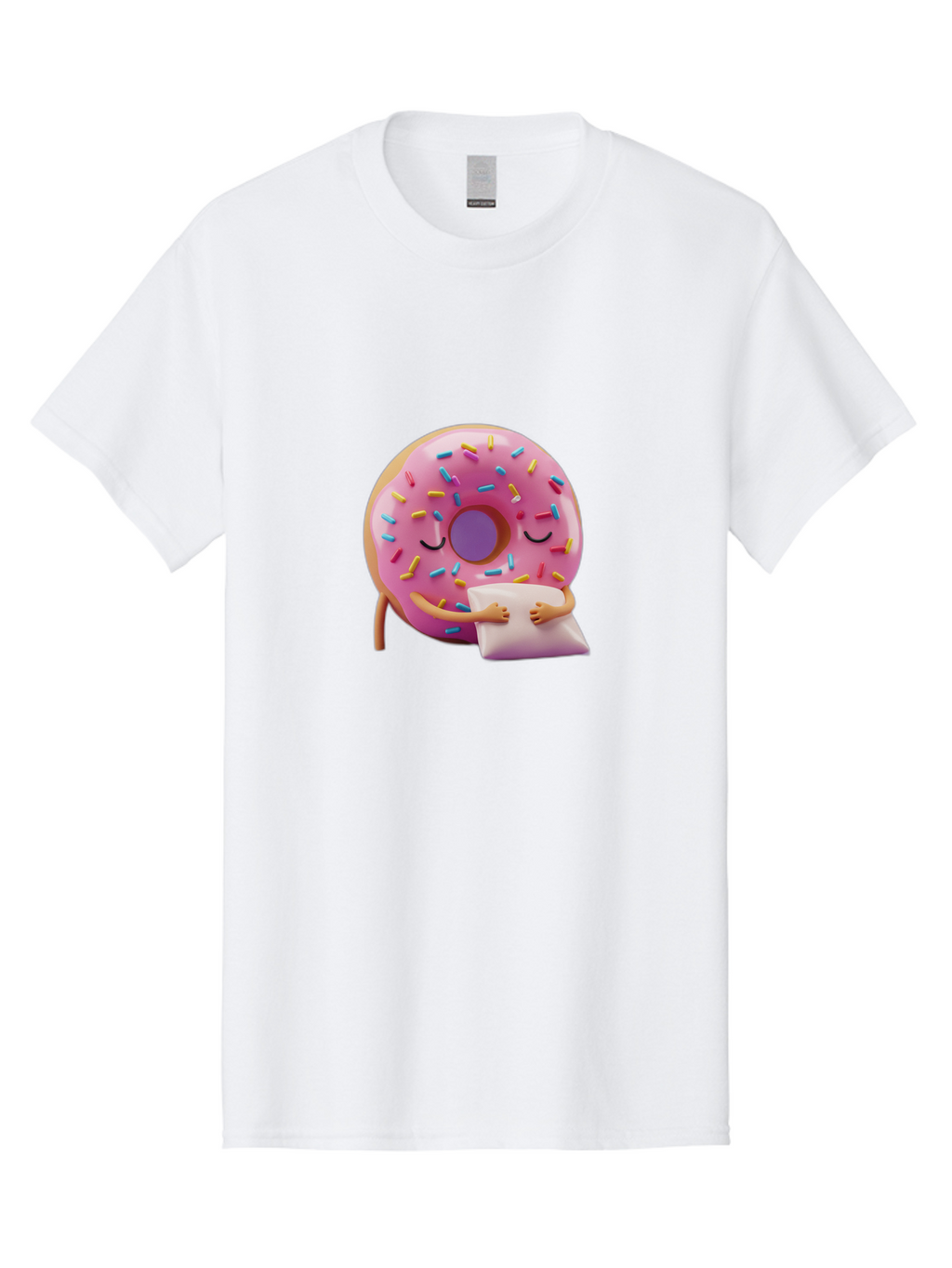 Donut-Character Men'S Graphic Tee, 100% Cotton, Comfortable Casual Summer Wear, Machine Washable, Donut With Sprinkles, Sleeping Donut, Cute Cartoon Character, Pink Donut, Sweet Treat, Relaxing Donut, Donut With Arms, Dreamy Dessert, Baa502