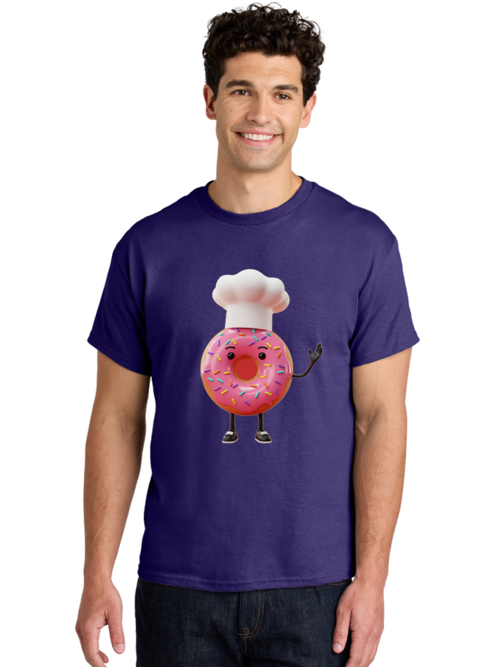 Donut-Chef Men'S Graphic Tee, 100% Cotton, Comfortable Casual Summer Wear, Machine Washable, Pink Donut With Sprinkles, Chef Hat, Cartoon Character, Sweet Treat, Bakery Illustration, 3D Rendering, Colorful Pastel, Playful Design, Baa503