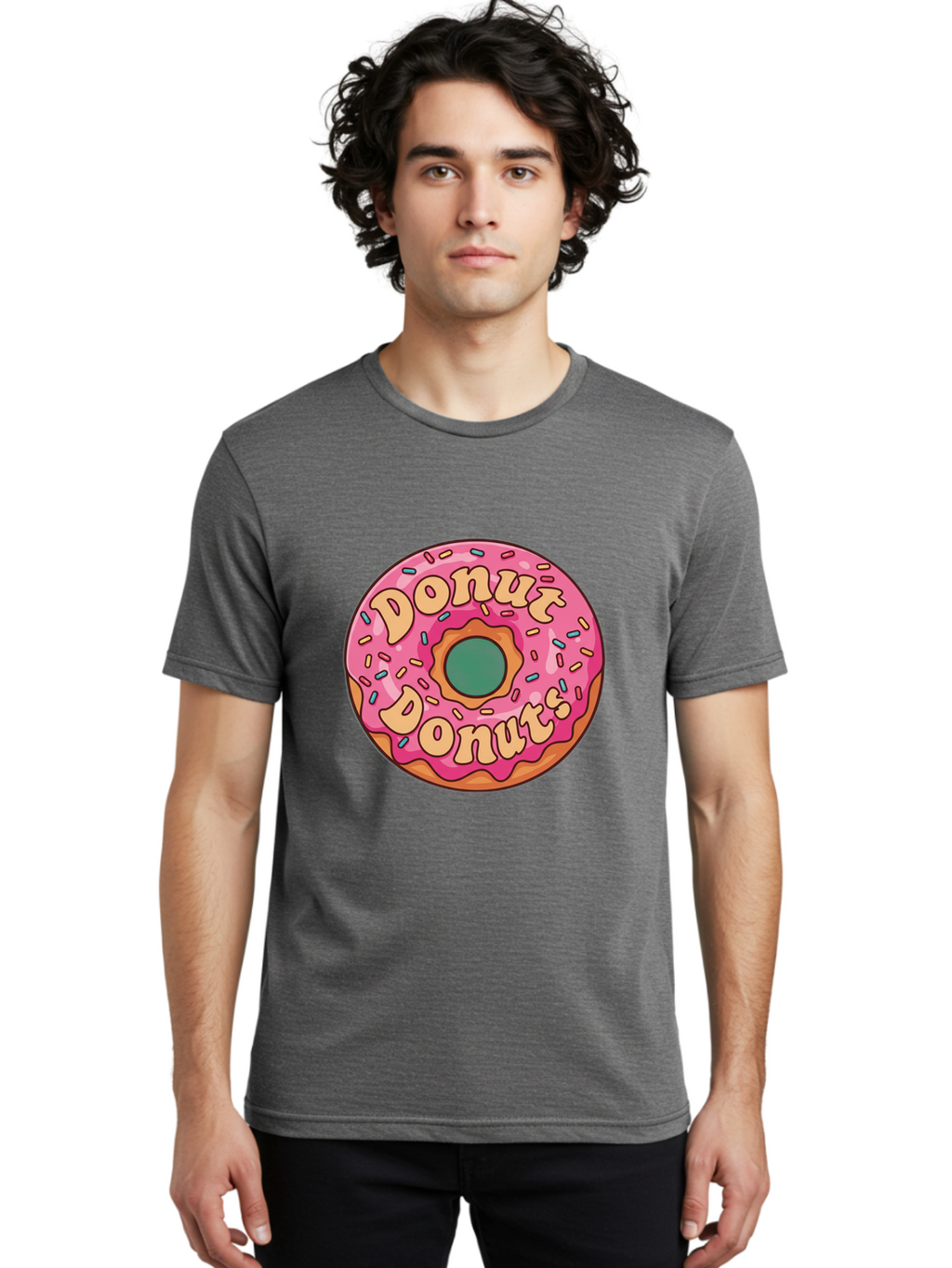 Donut-Donuts Men'S Graphic Tee, 100% Cotton, Comfortable Casual Summer Wear, Machine Washable, Pink Frosted Donut, Donut Shop, Sweet Treats, Baked Goods, Colorful Sprinkles, Tasty Pastry, Donut Lovers, Dessert Delight, Tasty Donut Baa505
