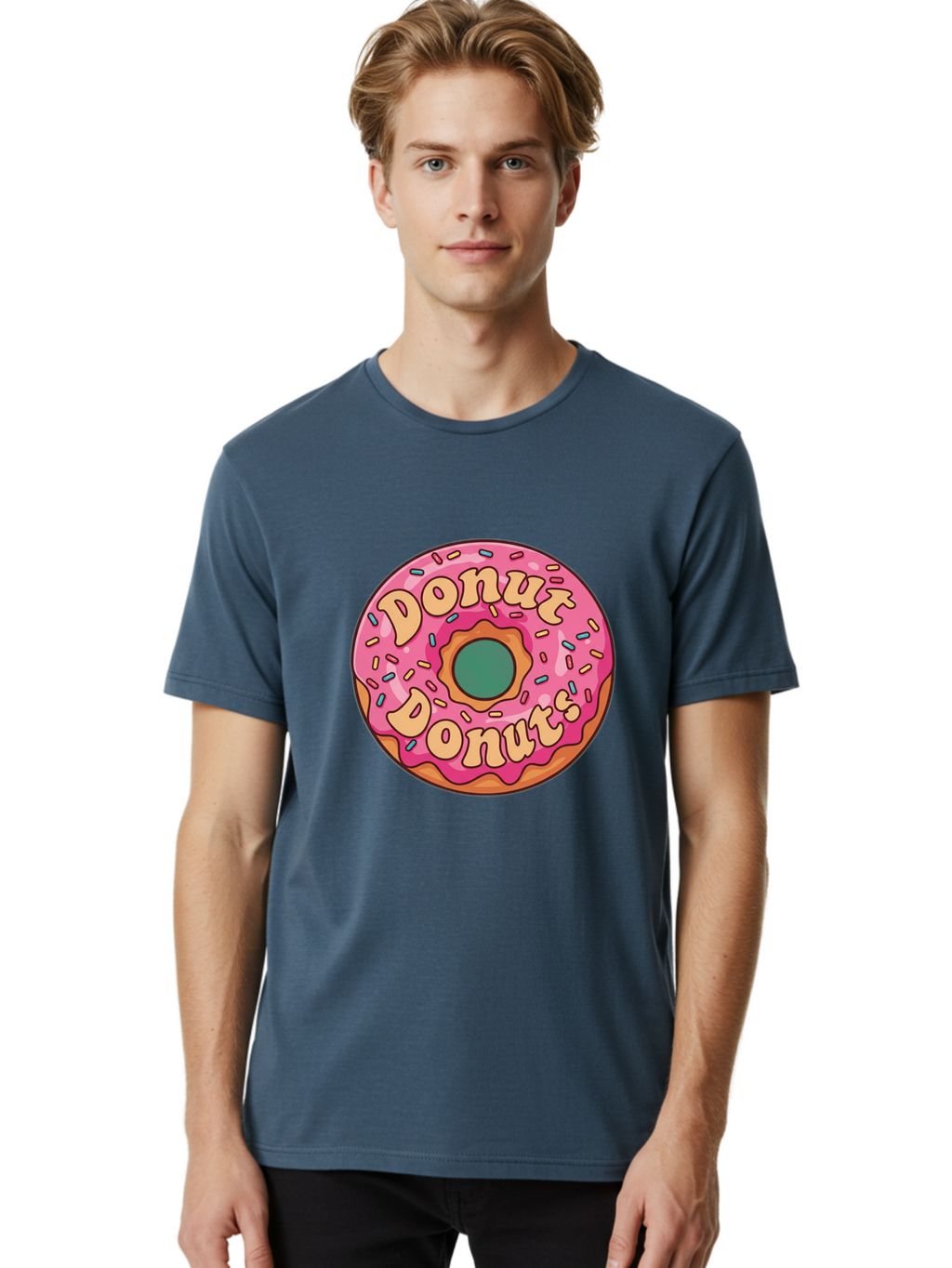 Donut-Donuts Men'S Graphic Tee, 100% Cotton, Comfortable Casual Summer Wear, Machine Washable, Pink Frosted Donut, Donut Shop, Sweet Treats, Baked Goods, Colorful Sprinkles, Tasty Pastry, Donut Lovers, Dessert Delight, Tasty Donut Baa505