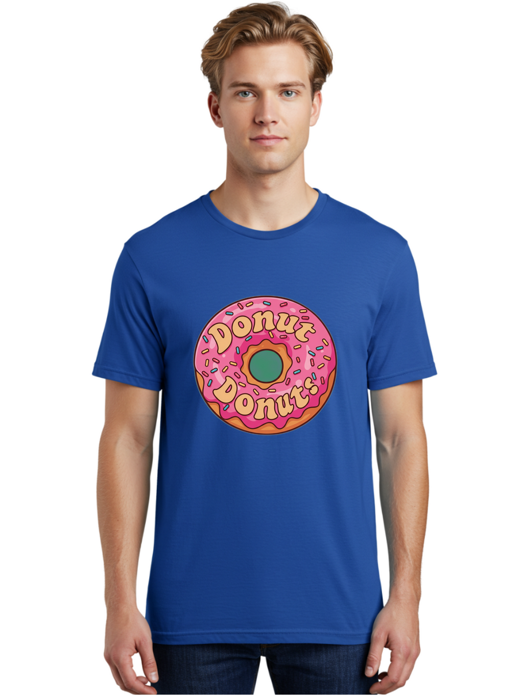 Donut-Donuts Men'S Graphic Tee, 100% Cotton, Comfortable Casual Summer Wear, Machine Washable, Pink Frosted Donut, Donut Shop, Sweet Treats, Baked Goods, Colorful Sprinkles, Tasty Pastry, Donut Lovers, Dessert Delight, Tasty Donut Baa505