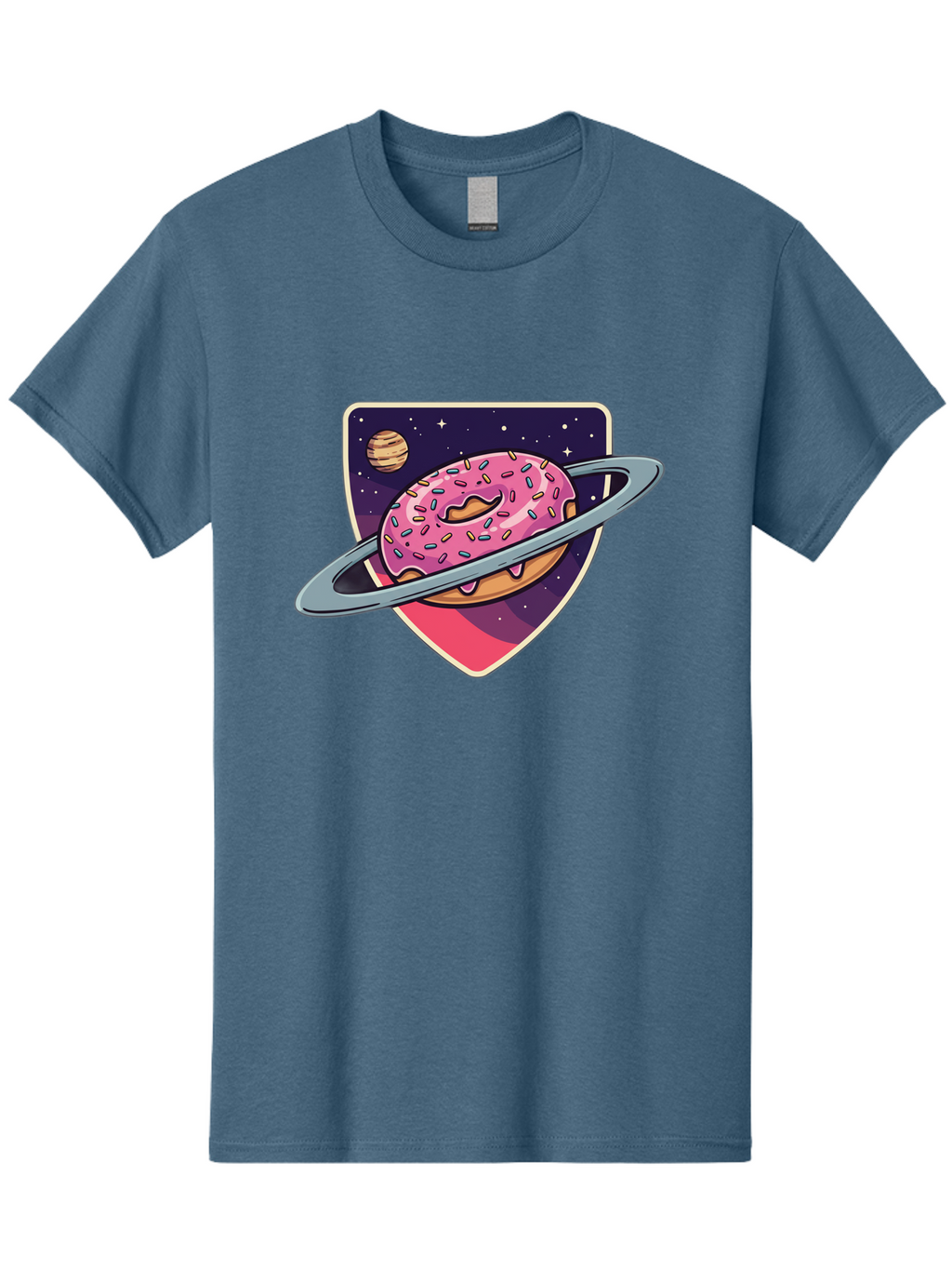 Donut-Planet Men'S Graphic Tee, 100% Cotton, Comfortable Casual Summer Wear, Machine Washable, Donut Saturn, Pink Frosted Donut, Sprinkles, Ringed Donut, Planet, Stars, Purple Shield, Whimsical, Fantastical, Surreal, Dessert Art, Sweet Treats, Baa510