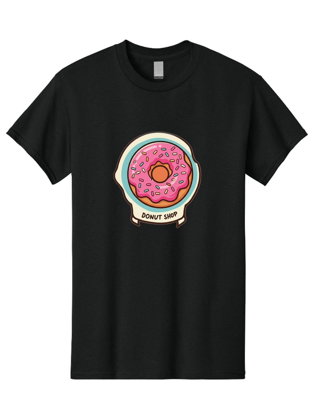 Donut-Shop Men'S Graphic Tee, 100% Cotton, Comfortable Casual Summer Wear, Machine Washable, Donut Shop, Pink Frosted Donut, Sprinkles, Sweet Treats, Baked Goods, Tasty Pastries, Donut Lover, Dessert Shop Baa513