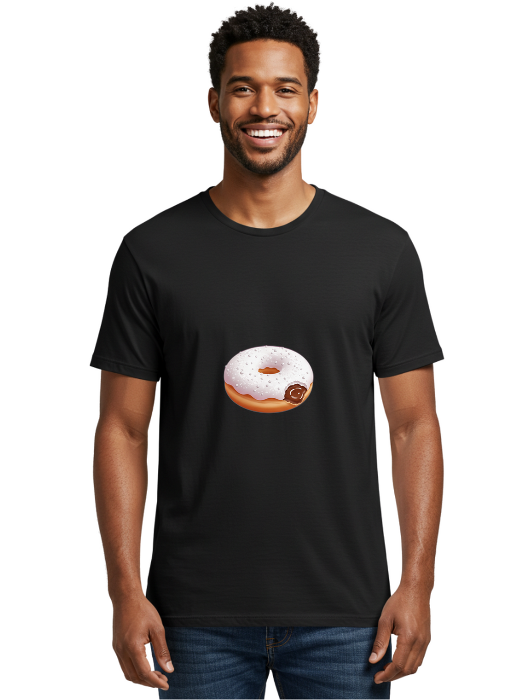 Donut-With-White-Icing Men'S Graphic Tee, 100% Cotton, Comfortable Casual Summer Wear, Machine Washable, White Iced Donut, Chocolate Filling, Sweet Treats, Baked Goods, Dessert, Tasty Pastries, Donut With Icing Baa516