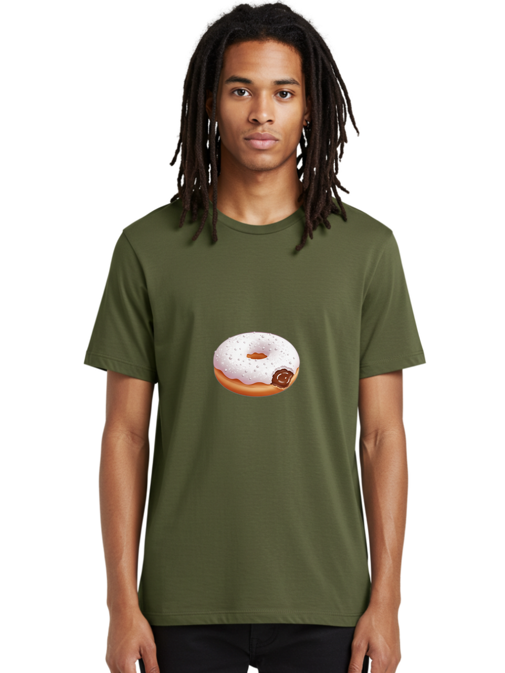 Donut-With-White-Icing Men'S Graphic Tee, 100% Cotton, Comfortable Casual Summer Wear, Machine Washable, White Iced Donut, Chocolate Filling, Sweet Treats, Baked Goods, Dessert, Tasty Pastries, Donut With Icing Baa516