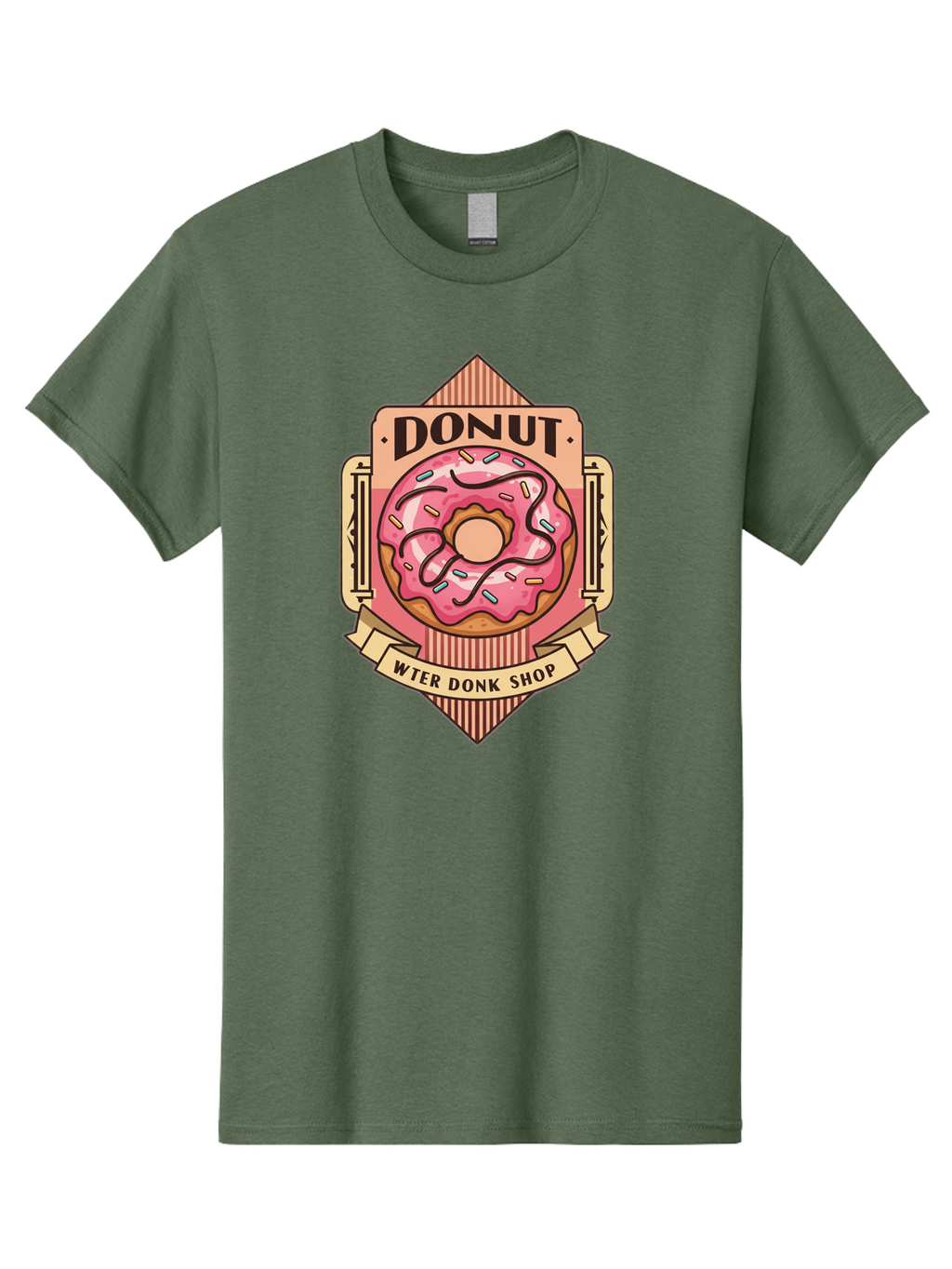 Donut-Wter-Donk-Shop Men'S Graphic Tee, 100% Cotton, Comfortable Casual Summer Wear, Machine Washable, Vintage Donut Illustration, Retro Donut Shop Signage, Sweet Treats, Dessert Lovers, Tasty Donuts, Donut Shop Branding, Classic Donut Design, Baa517