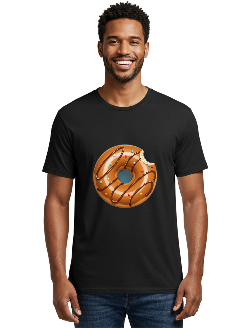 Donut Men'S Graphic Tee, 100% Cotton, Comfortable Casual Summer Wear, Machine Washable, Chocolate Donut, Donut With Glaze, Donut With Sprinkles, Chocolate Drizzle, Sweet Treat, Dessert, Tasty Pastry, Colorful Donut, Donut With Bite Taken, Baa518