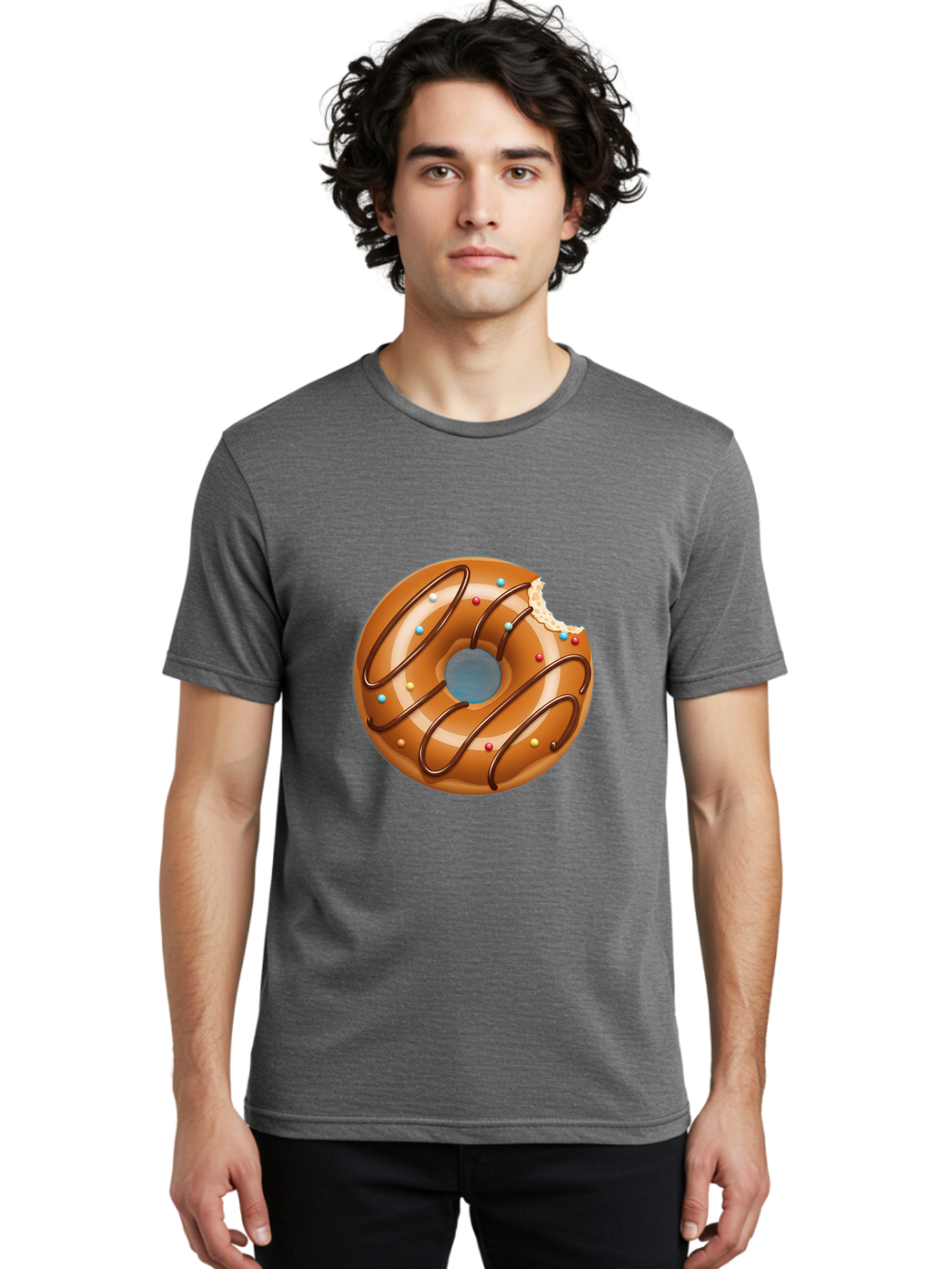 Donut Men'S Graphic Tee, 100% Cotton, Comfortable Casual Summer Wear, Machine Washable, Chocolate Donut, Donut With Glaze, Donut With Sprinkles, Chocolate Drizzle, Sweet Treat, Dessert, Tasty Pastry, Colorful Donut, Donut With Bite Taken, Baa518