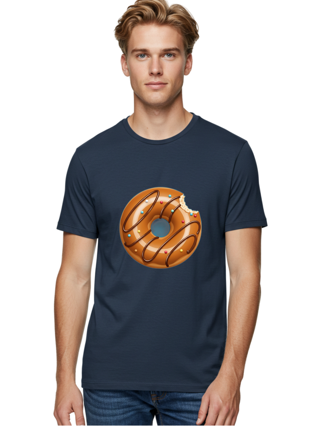 Donut Men'S Graphic Tee, 100% Cotton, Comfortable Casual Summer Wear, Machine Washable, Chocolate Donut, Donut With Glaze, Donut With Sprinkles, Chocolate Drizzle, Sweet Treat, Dessert, Tasty Pastry, Colorful Donut, Donut With Bite Taken, Baa518