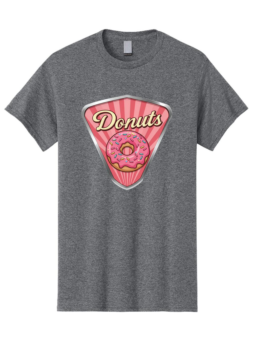 Donuts-1 Men'S Graphic Tee, 100% Cotton, Comfortable Casual Summer Wear, Machine Washable, Pink Frosted Donut, Colorful Sprinkles, Sweet Treats, Dessert Shop, Bakery Logo, Tasty Donuts, Donut Illustration, Pink Stripes, Silver Border, Baa519