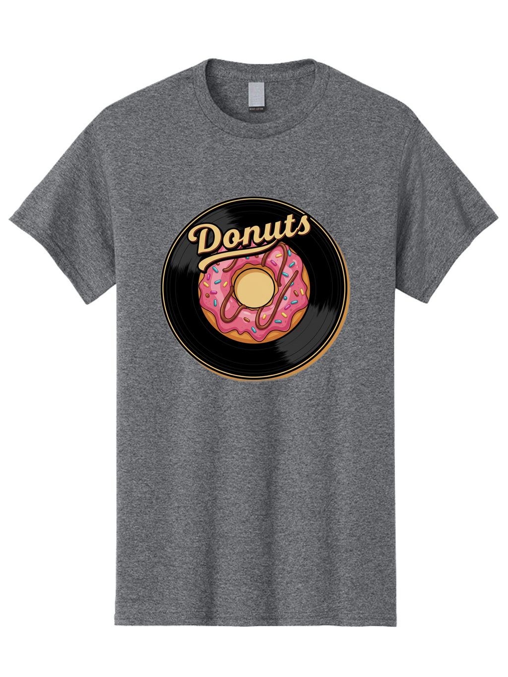 Donuts-3 Men'S Graphic Tee, 100% Cotton, Comfortable Casual Summer Wear, Machine Washable, Donut On Vinyl Record, Pink Donut With Sprinkles, Chocolate Drizzle, Sweet Treat, Retro Design, Donut Love, Vinyl Record Art, Donut Illustration Baa521