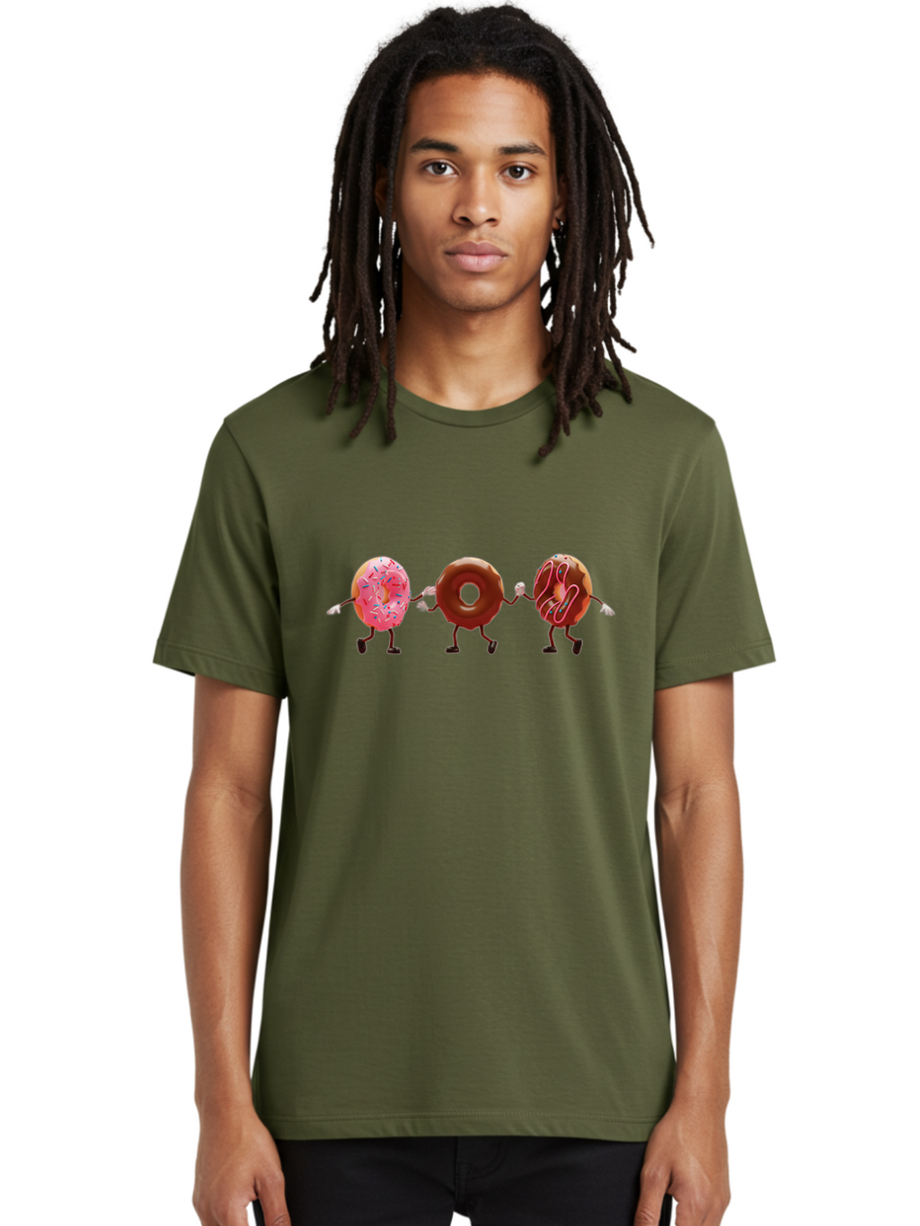 Donuts-Dancing Men'S Graphic Tee, 100% Cotton, Comfortable Casual Summer Wear, Machine Washable, Donuts Dancing, Sweet Treats, Chocolate Frosting, Pink Sprinkles, Donut Friends, Cartoon Donuts, Tasty Desserts, Bakery Delights, Donut Gang, Baa524