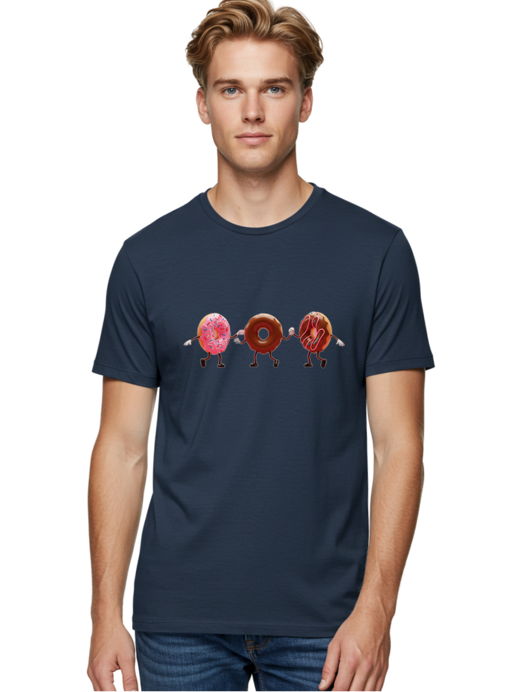 Donuts-Dancing Men'S Graphic Tee, 100% Cotton, Comfortable Casual Summer Wear, Machine Washable, Donuts Dancing, Sweet Treats, Chocolate Frosting, Pink Sprinkles, Donut Friends, Cartoon Donuts, Tasty Desserts, Bakery Delights, Donut Gang, Baa524
