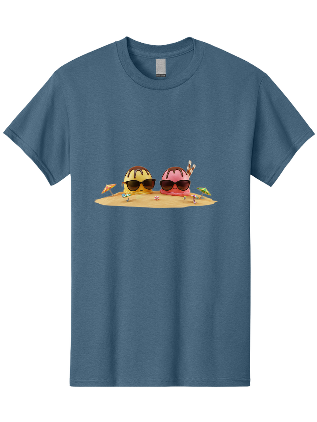 Donuts-On-Island Men'S Graphic Tee, 100% Cotton, Comfortable Casual Summer Wear, Machine Washable, Cupcakes On Island, Sunglasses, Beach Umbrellas, Summer Fun, Cartoon Style, Sweet Treats, Tropical Getaway, Vacation Vibes, Dessert Lovers, Baa527